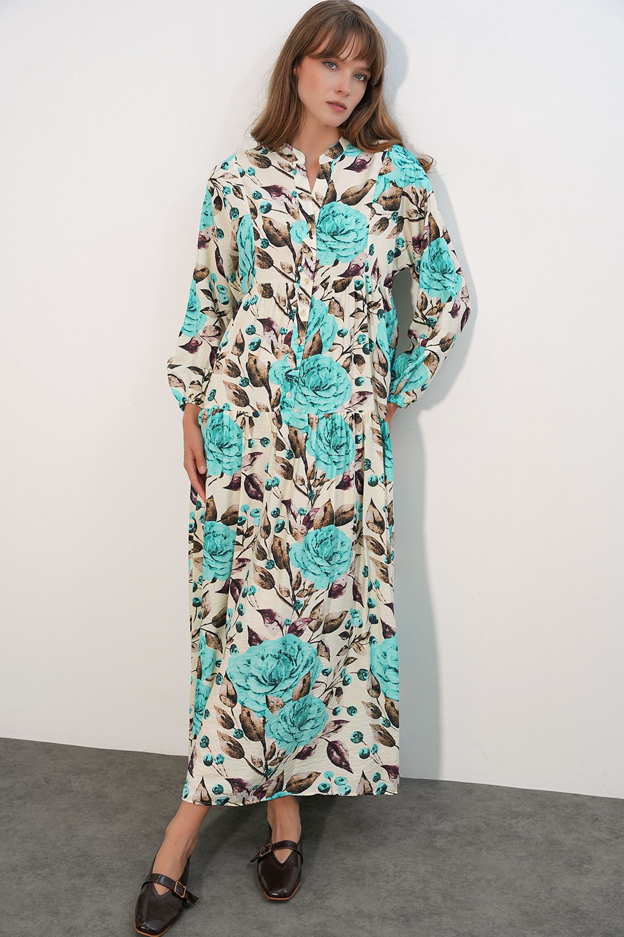 BDART Floral Maxi Dress With Mandarin Collar 1