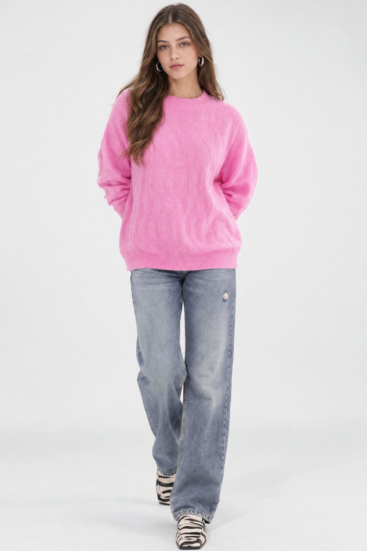 Mixray Ribbed Knitwear Pullover Sweater with Hair Braid Pattern 3
