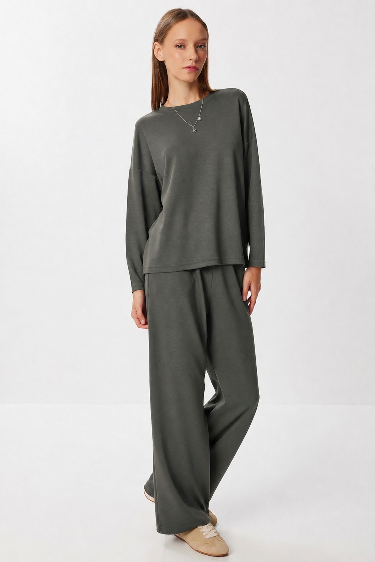 ISTANBUL Wide Leg Two-Piece Set with Crew Neck Blouse 2