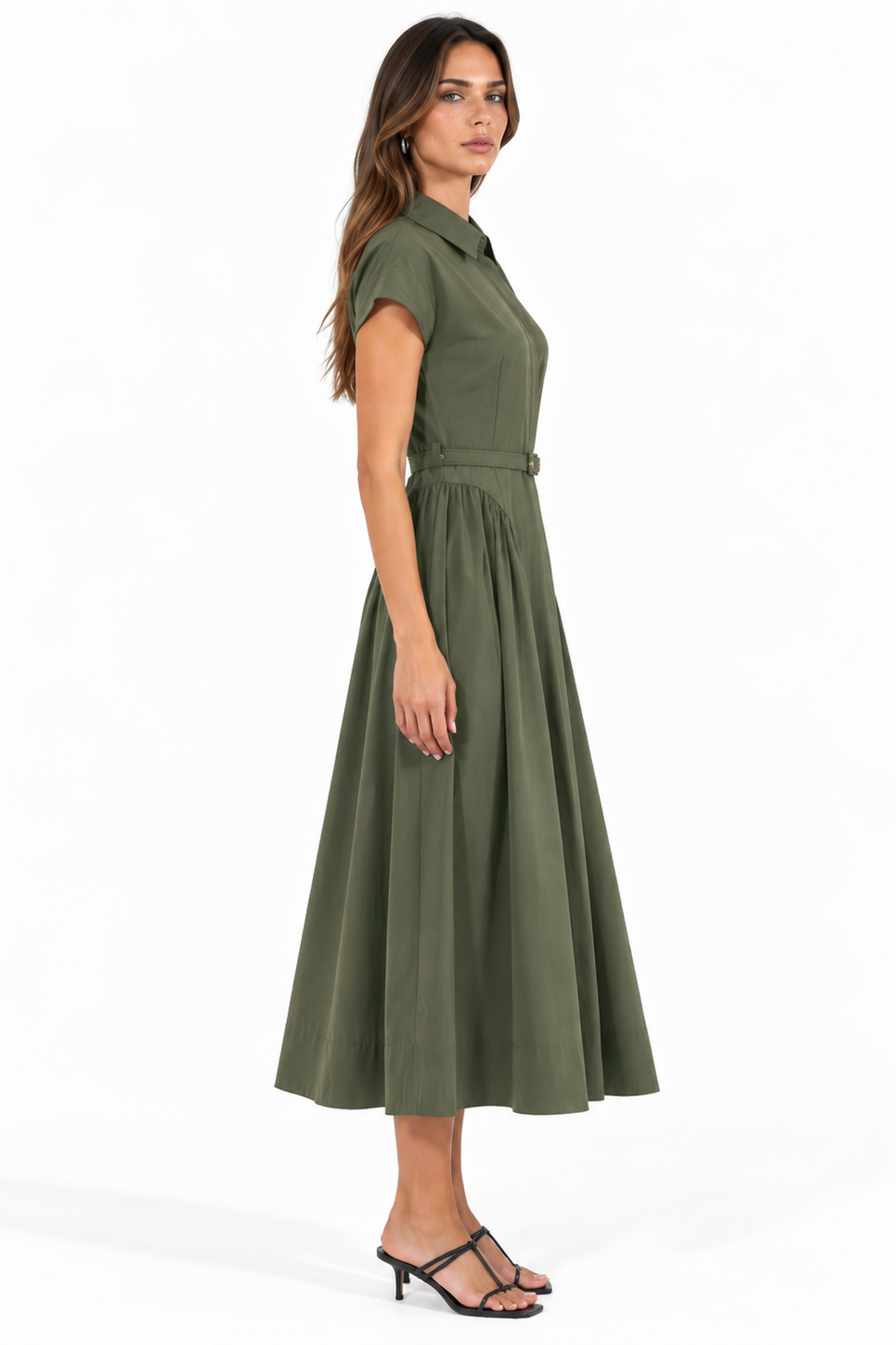 BUSEM Belted Midi Dress with Shirt Collar 2