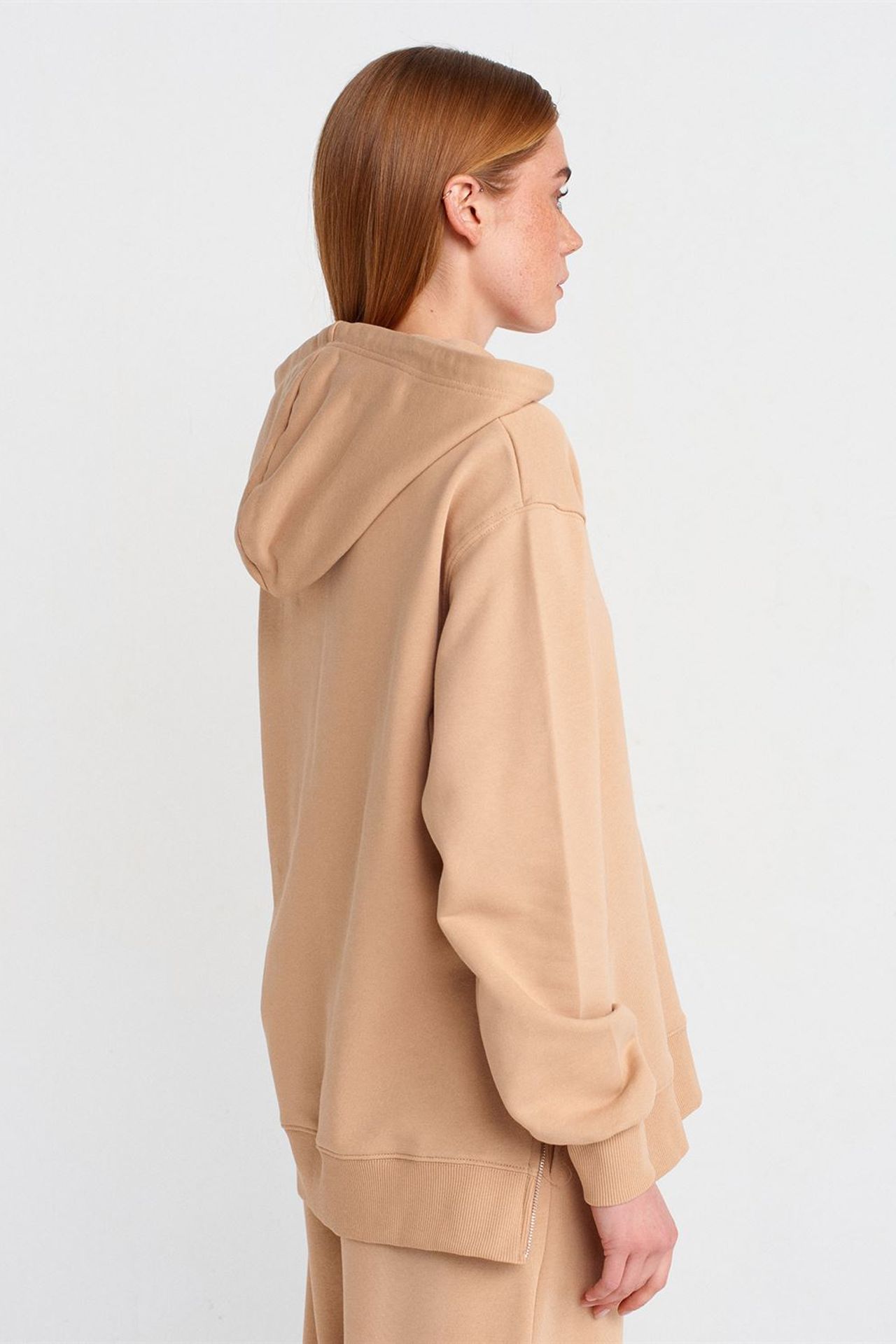 DILVIN Oversize Pamuklu Kapüşonlu Fermuarlı Sweatshirt 2