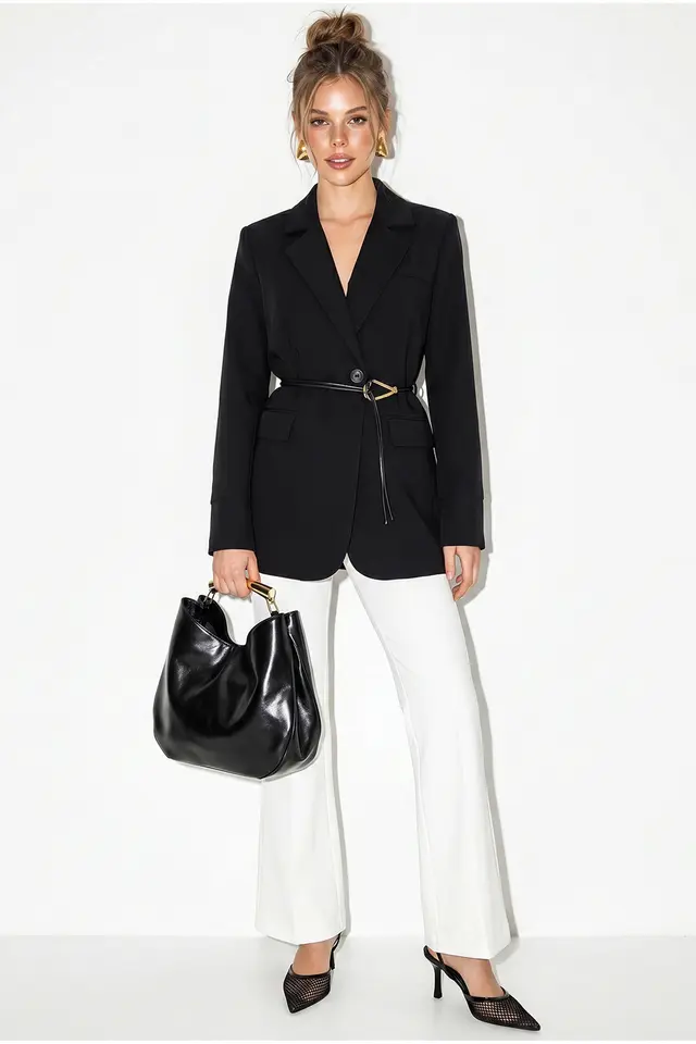LUCCI Long Crepe Blazer With Shawl Collar