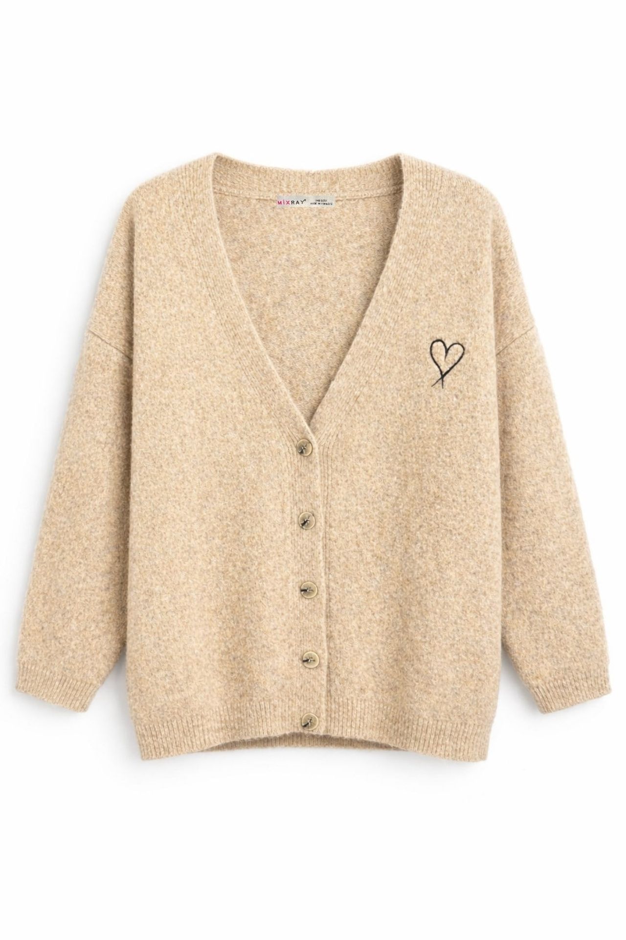 Mixray Oversized Knit Cardigan with Heart Detail 1