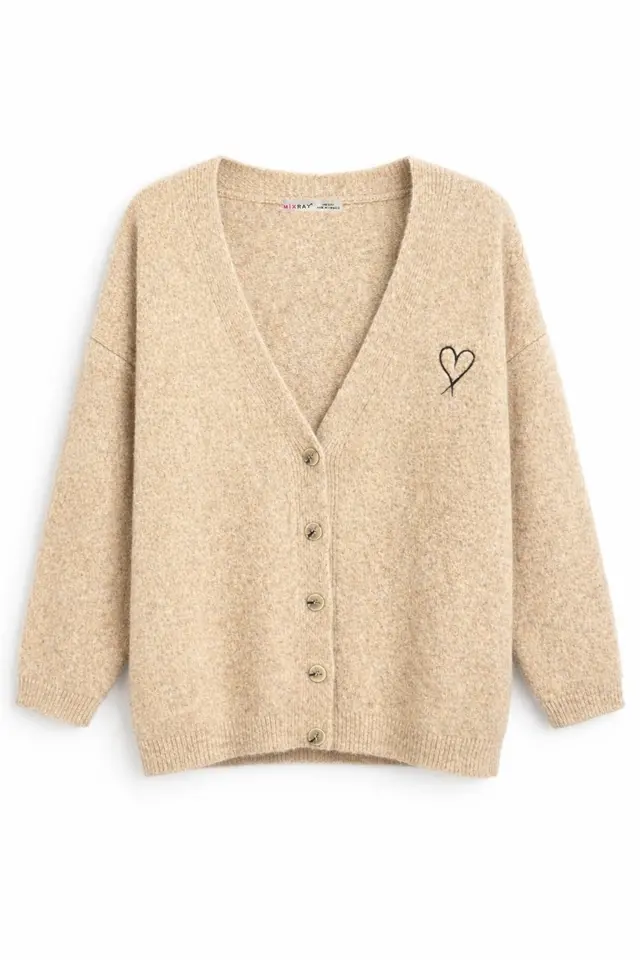 Mixray Oversized Knit Cardigan with Heart Detail