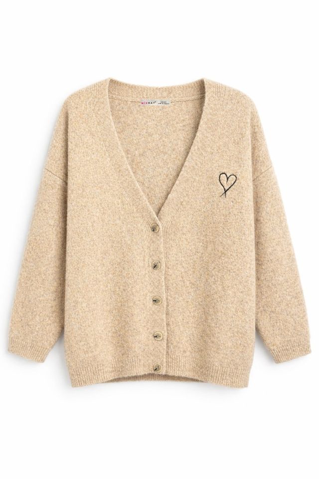 Mixray Oversized Knit Cardigan with Heart Detail