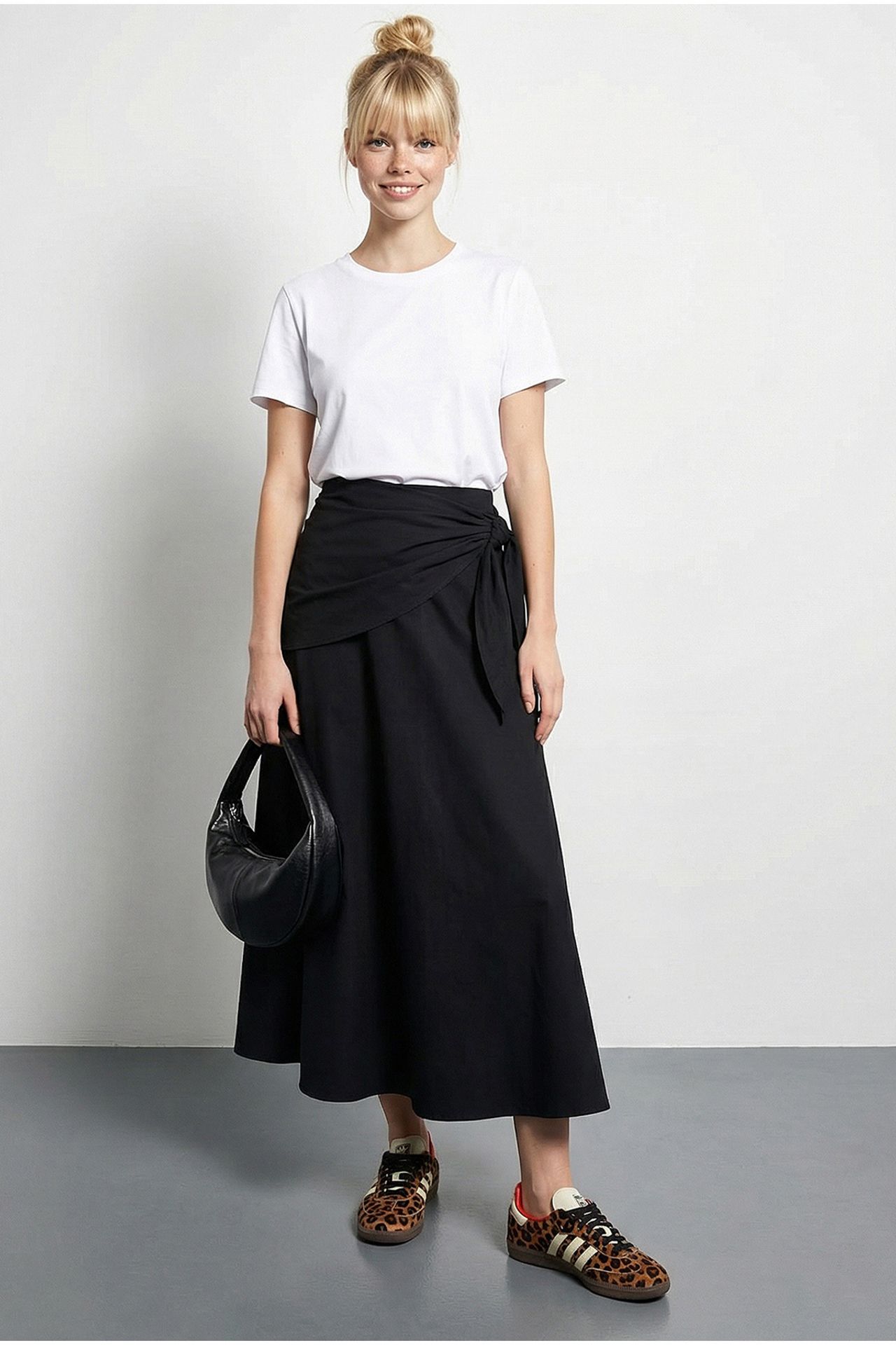 LUCCI High Waist A-Line Wrap Skirt with Tie Detail 1