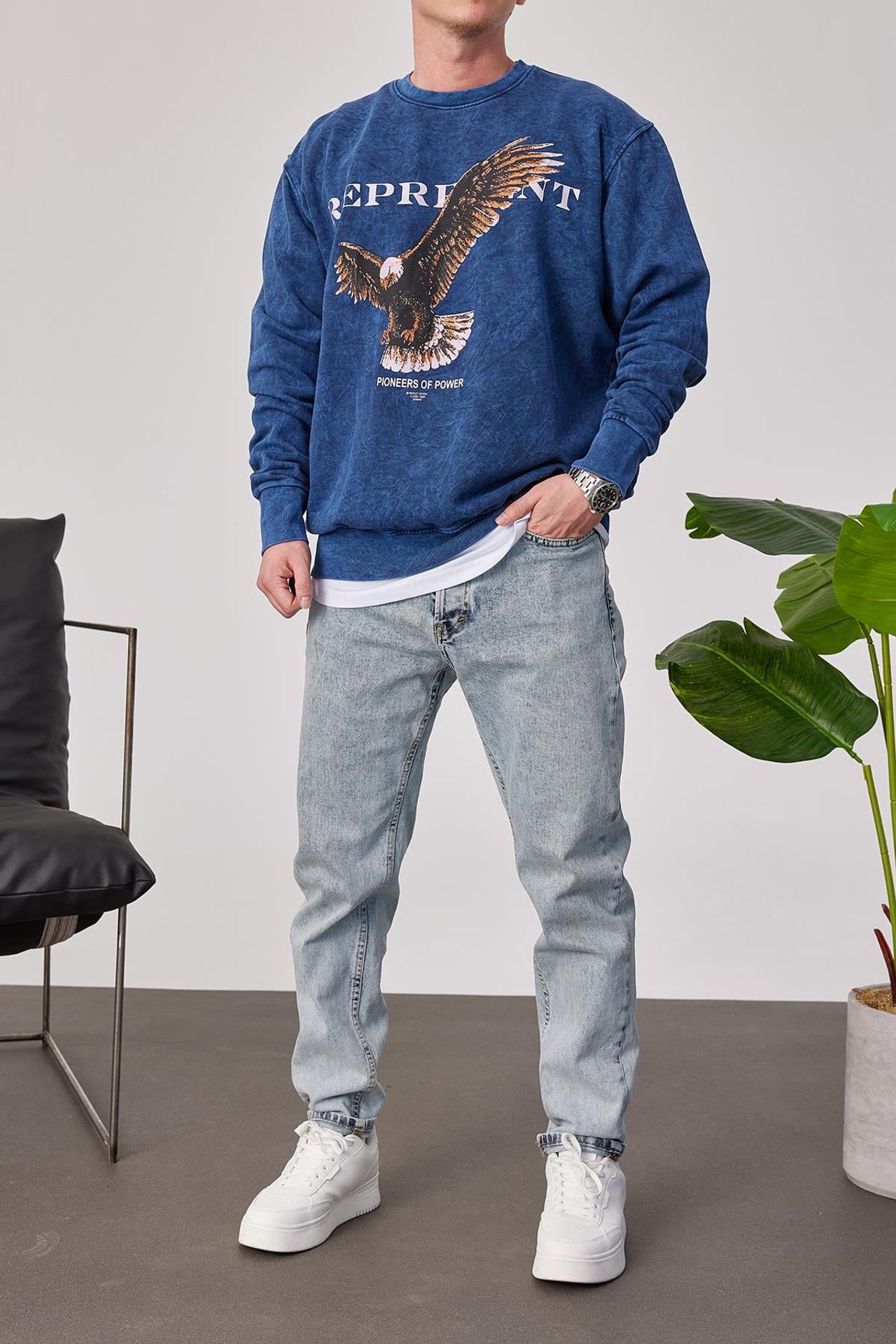 NOMARC Baskılı Bisiklet Yaka Sweatshirt 1