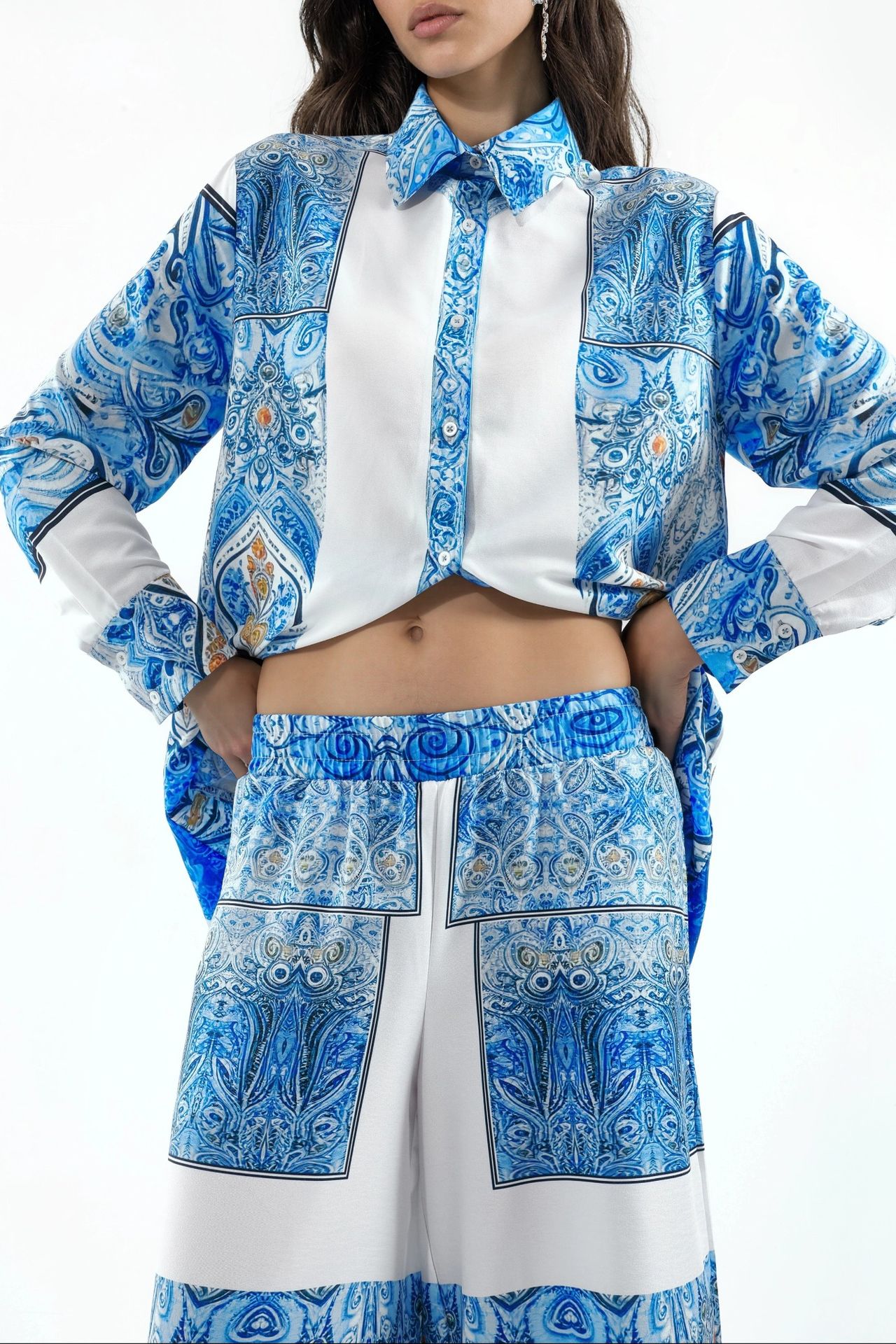 MSN Geometric Shirt And Wide-Leg Trouser Set 4