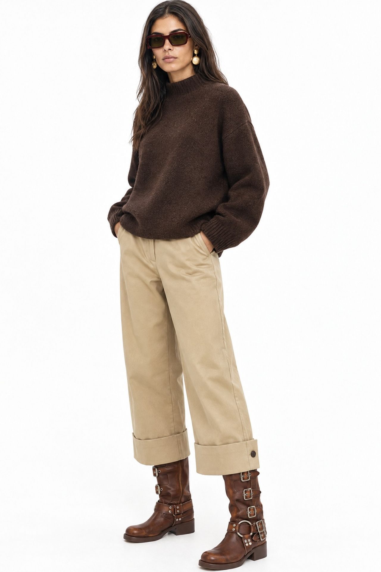 MIXRAY Oversized Ribbed Turtleneck Sweater 4