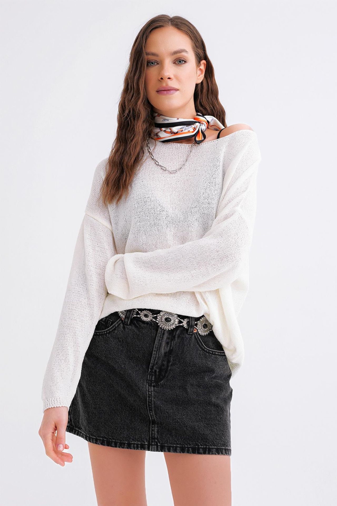 MIXRAY Oversized Boat Neck Knit Sweater 4