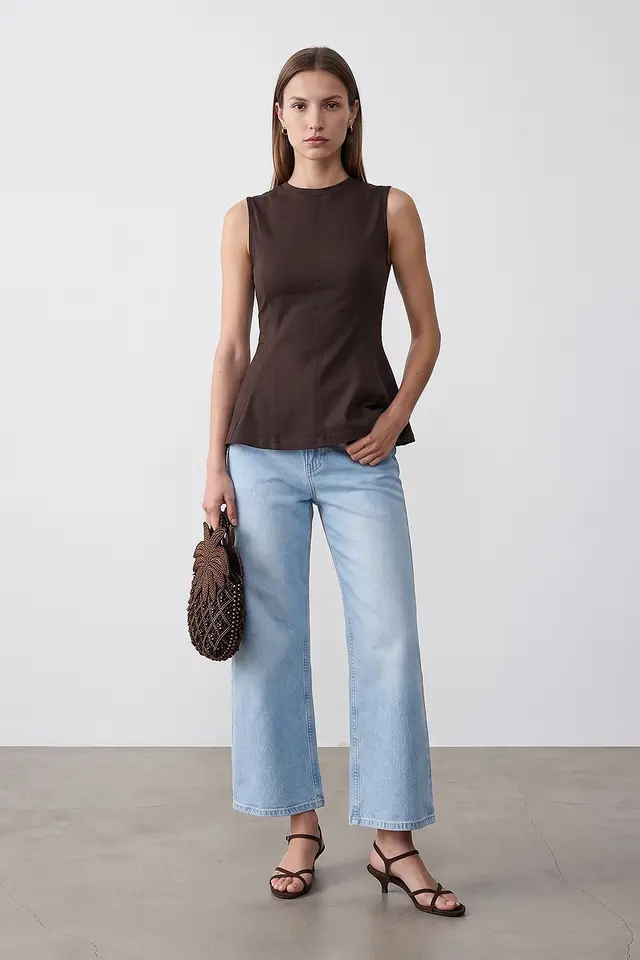 DILVIN Fitted Cotton Poplin Cut-out Shell Top