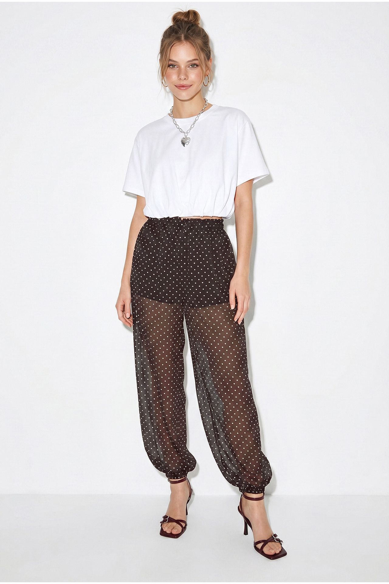 LUCCI Polka Dot Chiffon Jogger Pants 3