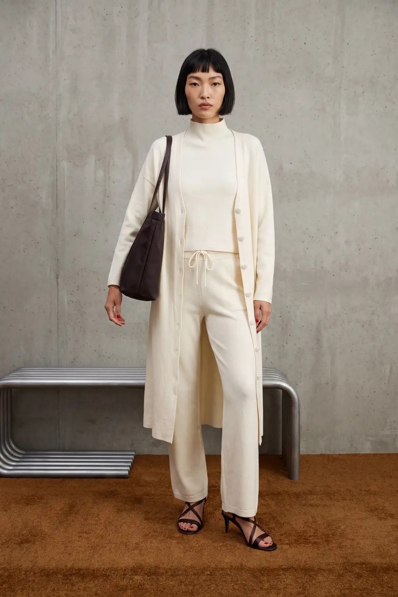MY FASHION 3'lü Yüksek Belli Bol Paça Örme Takım 2