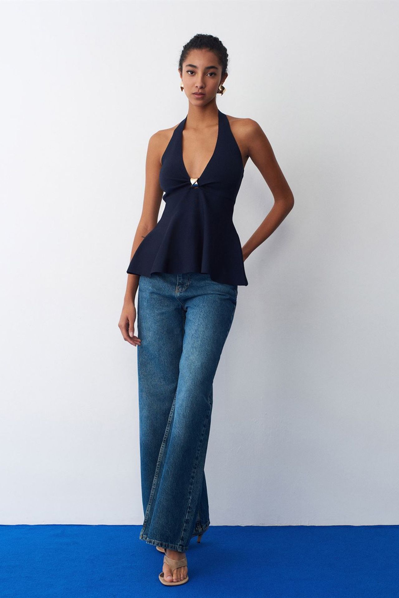 DILVIN Seamless Halter Peplum Blouse 1