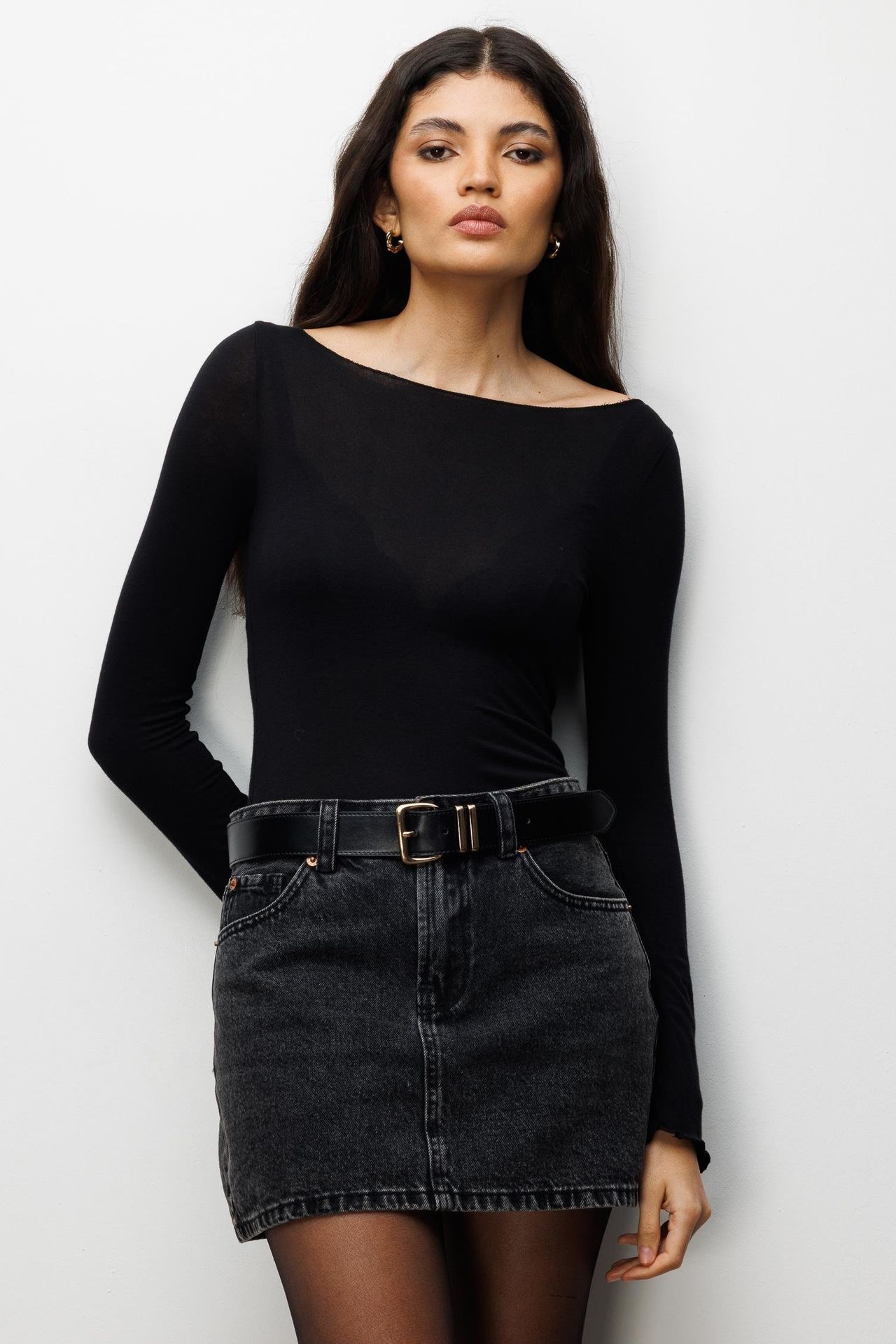MIXRAY Slim Fit Boat Neck Blouse 4