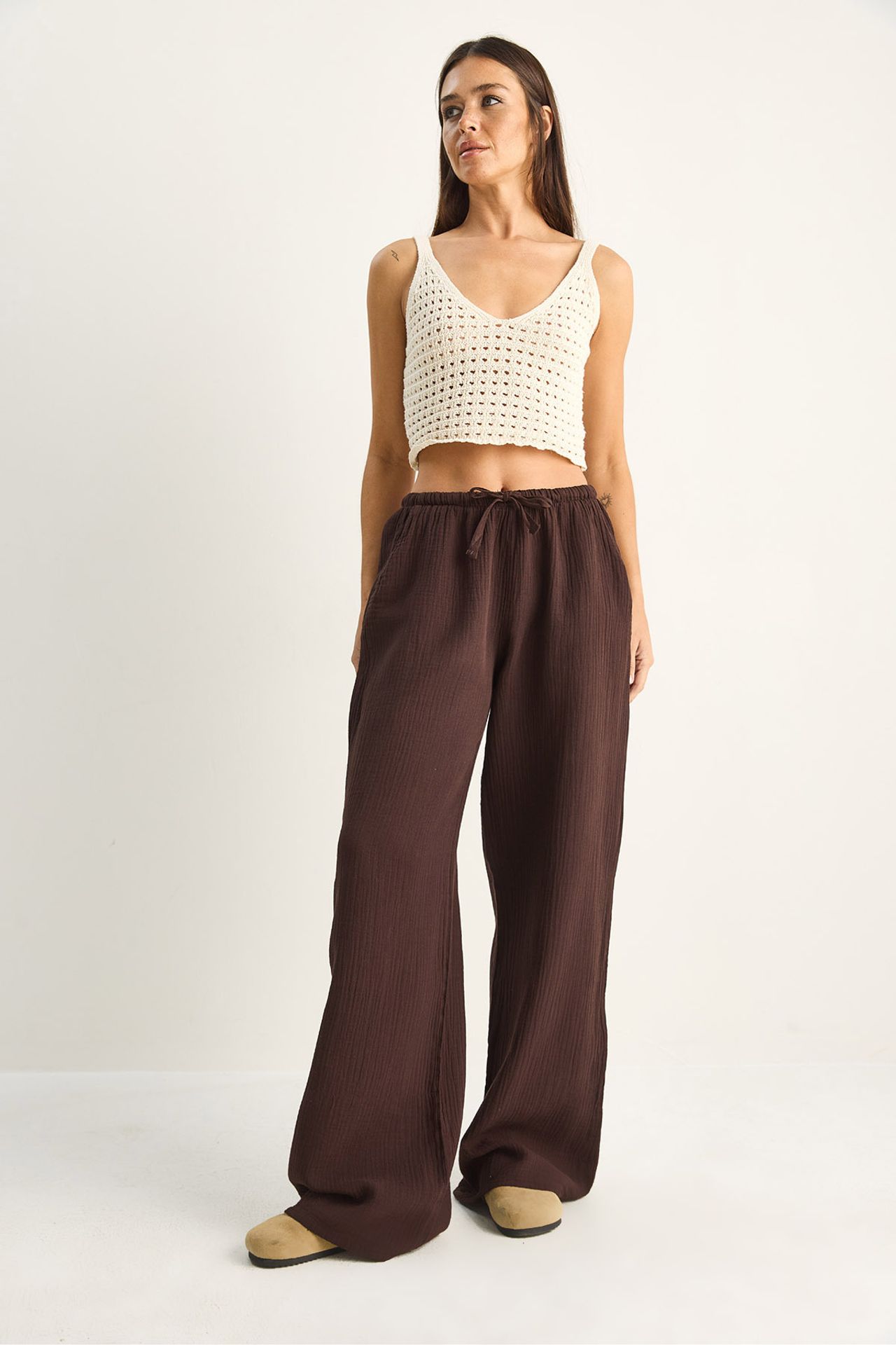 LUCCI Wide-leg Cotton Crepe Trousers 2