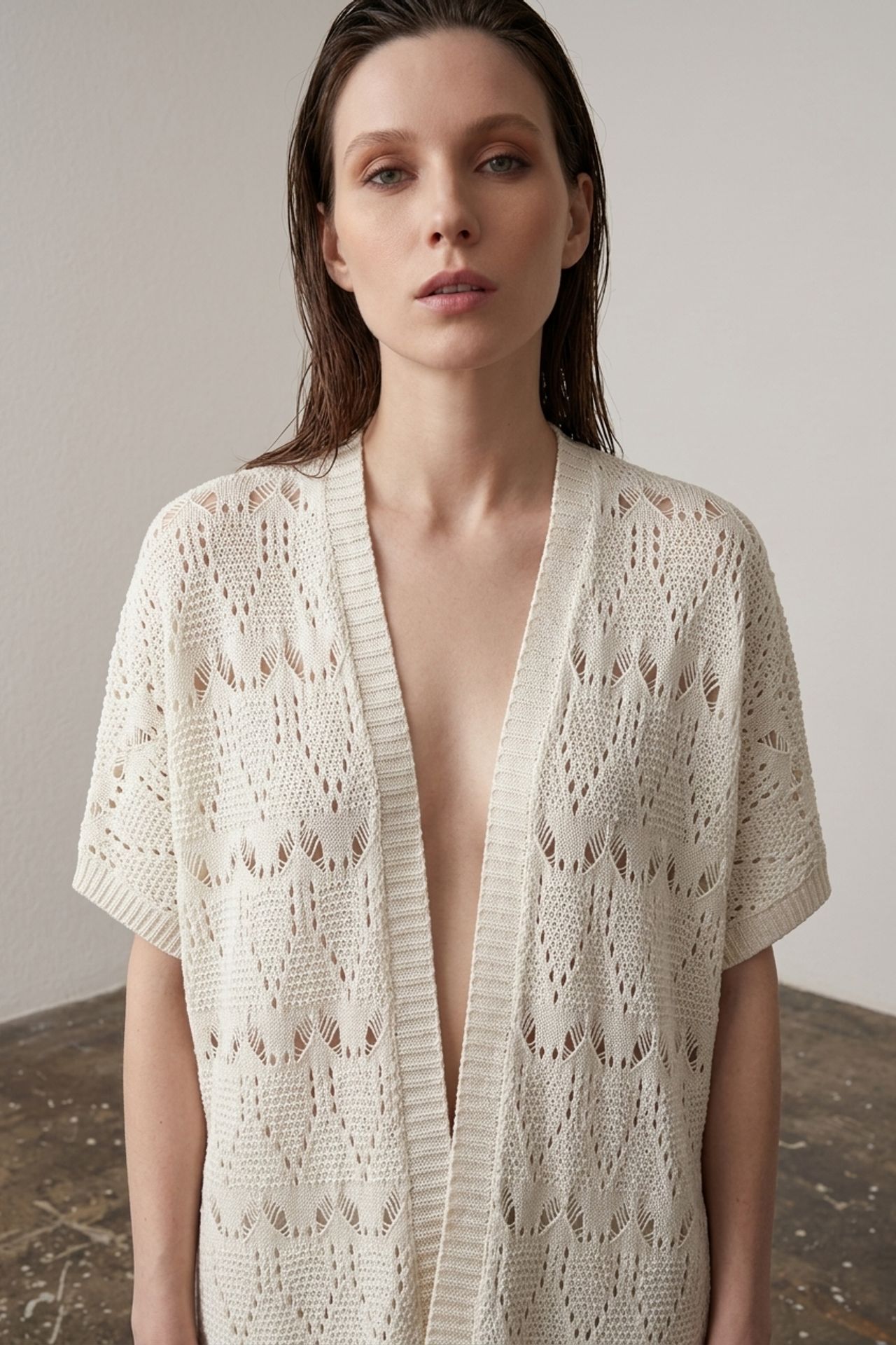 MY FASHION Long Textured Jacquard Cardigan
