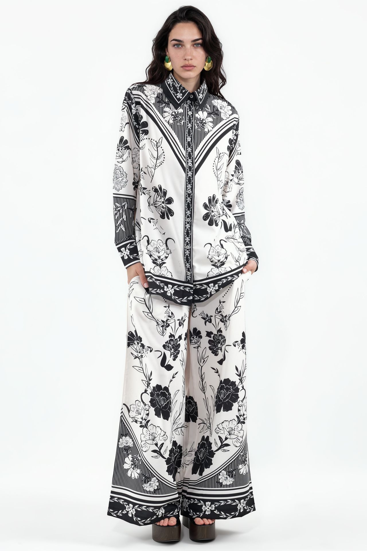 MSN Floral Shirt And Wide-Leg Pants Coord 1