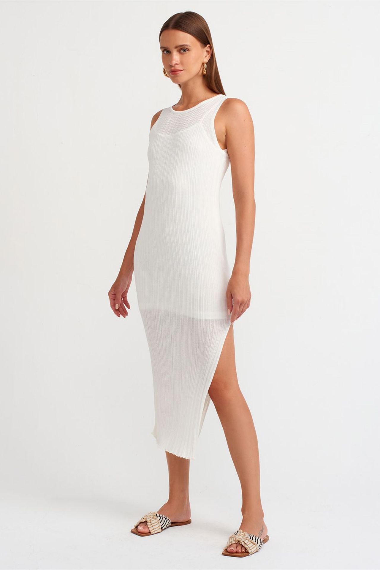 DILVIN Ribbed Sleeveless Bodycon Midi Dress 1