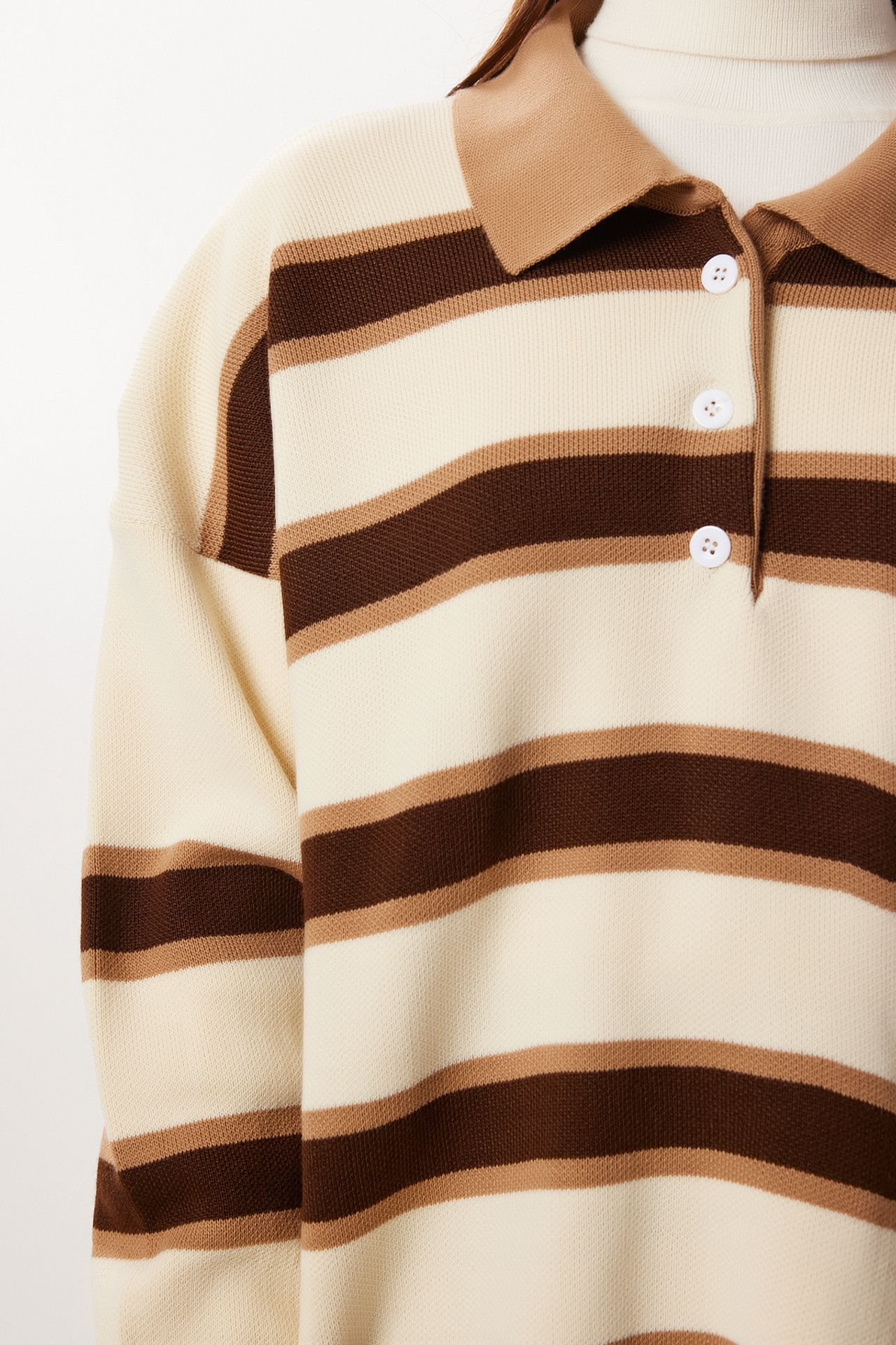 ISTANBUL Ribbed Striped Polo Collar Sweater 4