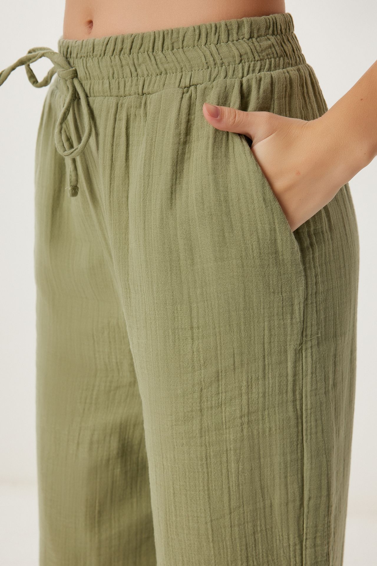 ISTANBUL Wide Leg Drawstring Waist Pants with Binding Detail 5