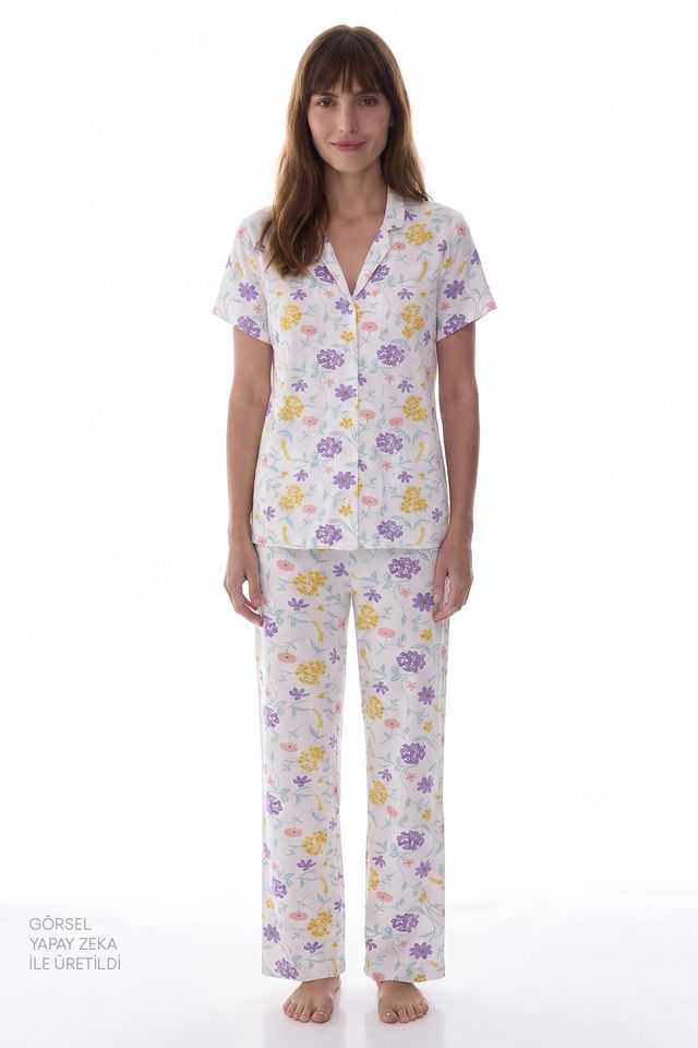 PENTI Off-White Blossom Floral Short-Sleeve Shirt Trousers Pyjama Set
