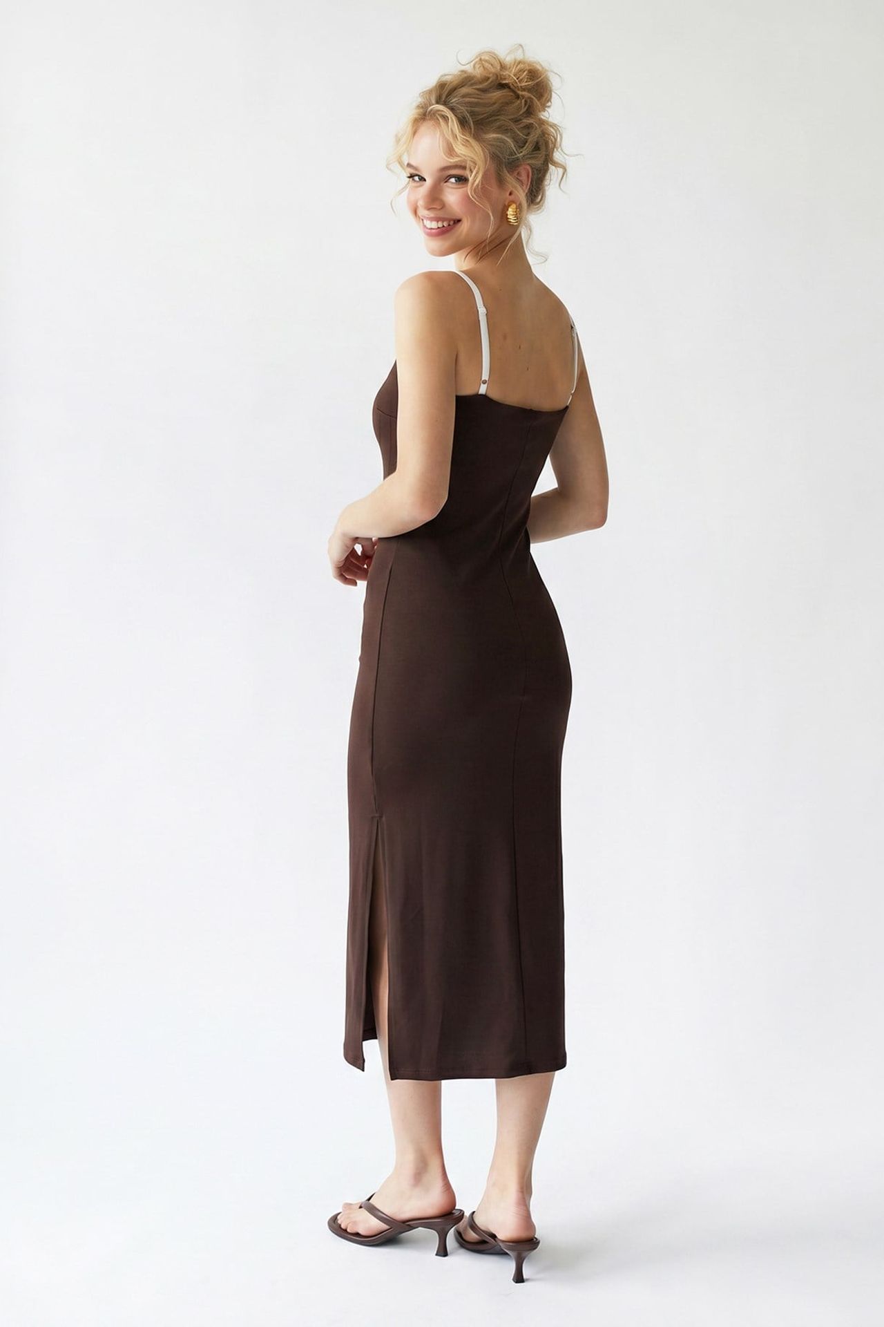 MIXRAY Sleeveless Bodycon Midi Dress With Slit 5