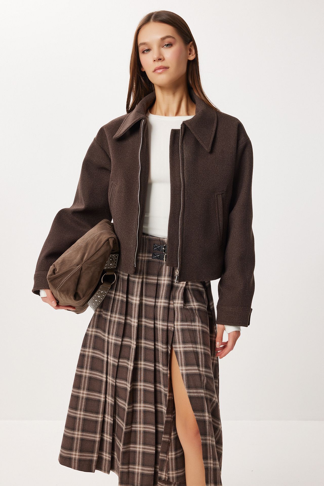 ISTANBUL Belt Detailed High Waist Long Plaid Skirt 4