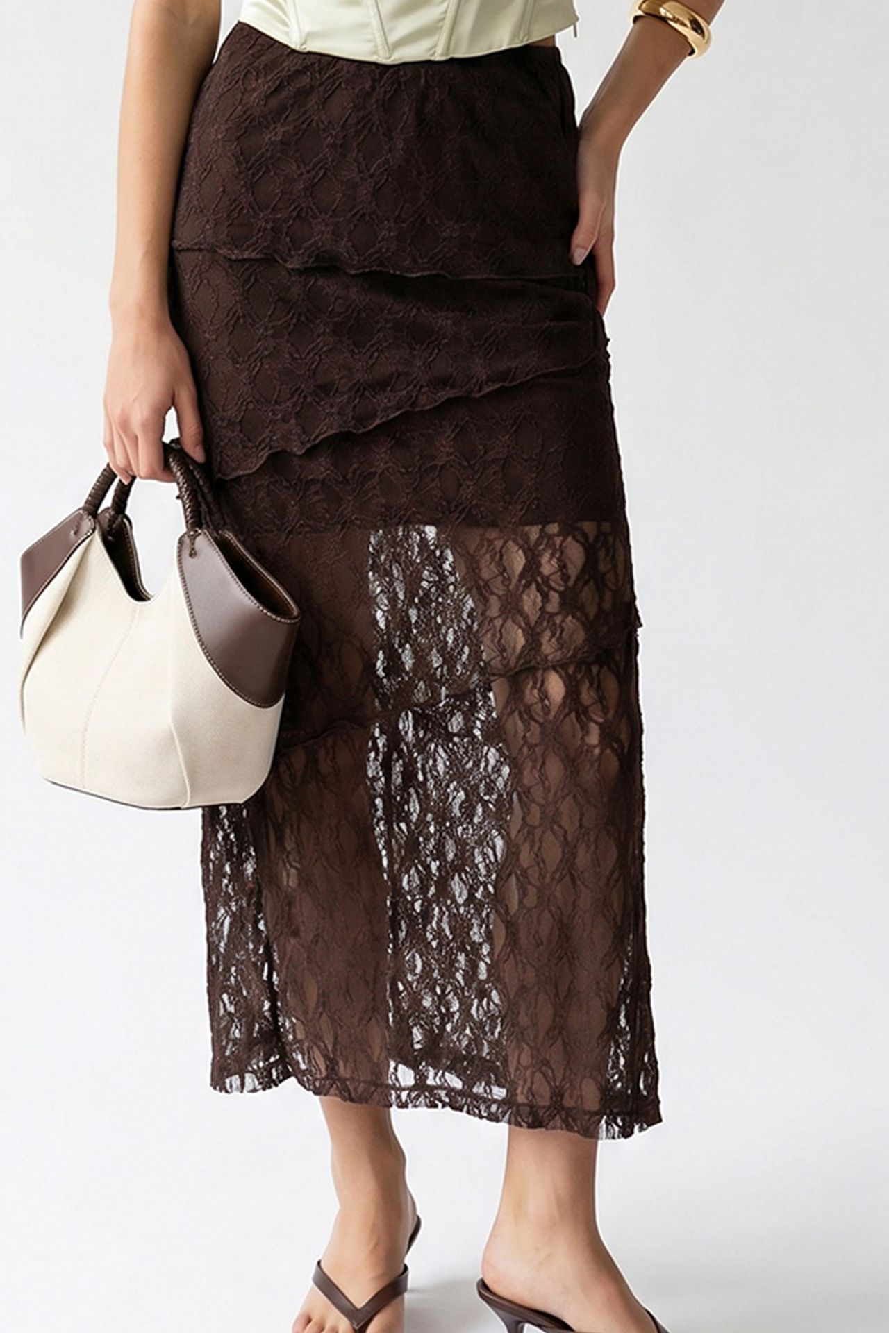 MIXRAY High Waist Lace Midi Skirt 2