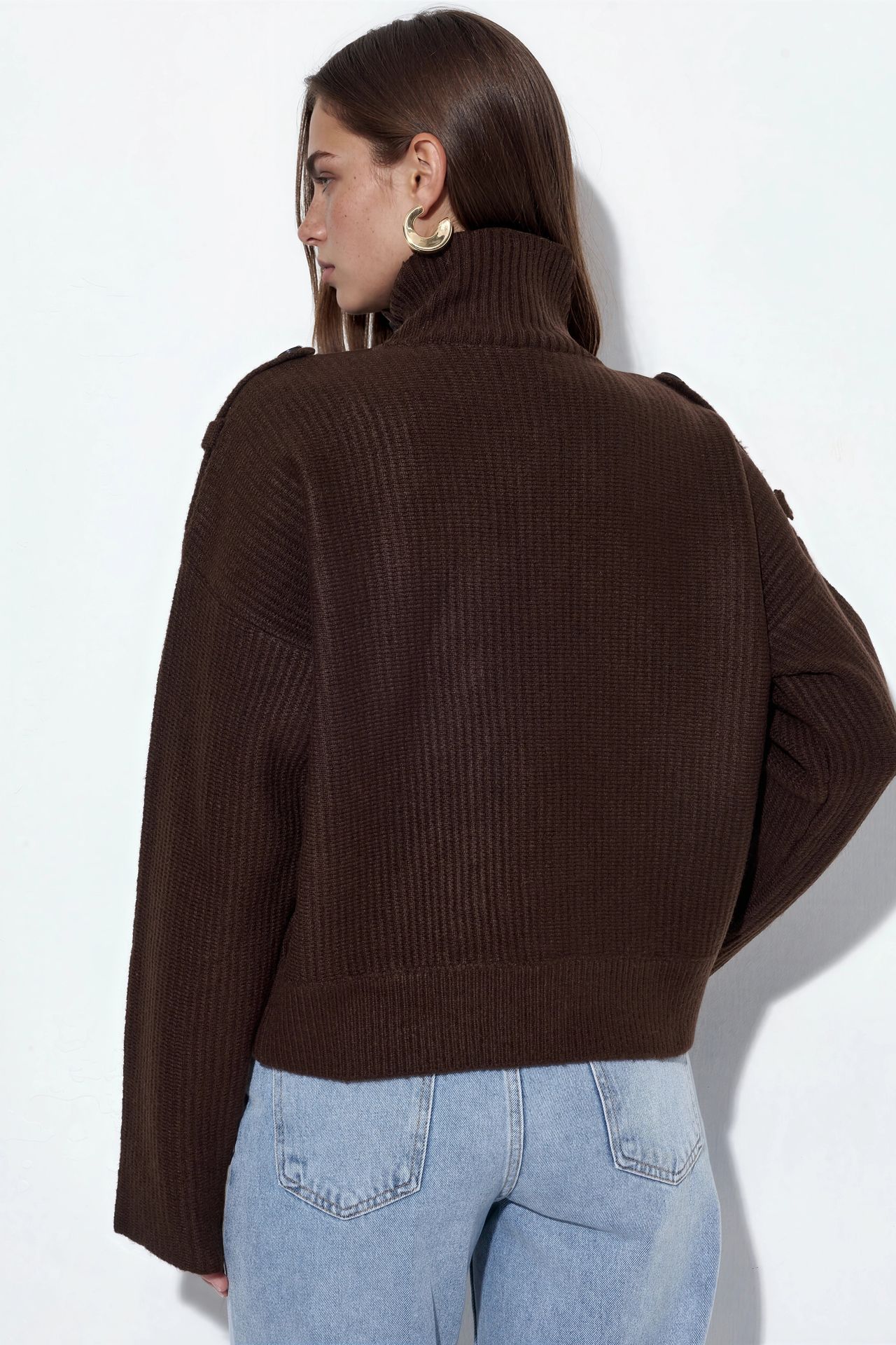 VIORNA Ribbed Half-Turtleneck Button Cardigan 4