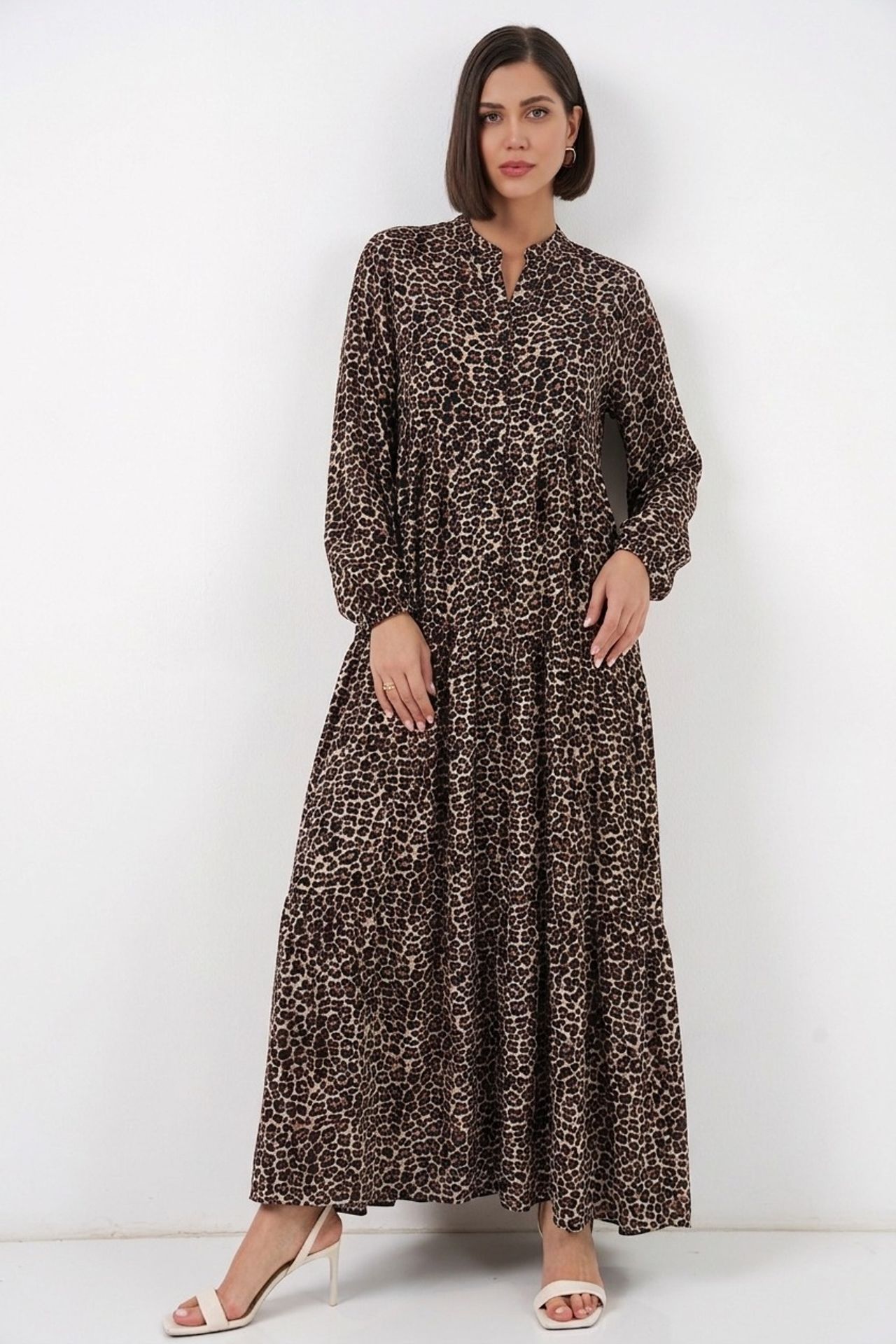 BDART Patterned V-Neck Maxi Dress with Button Closure
