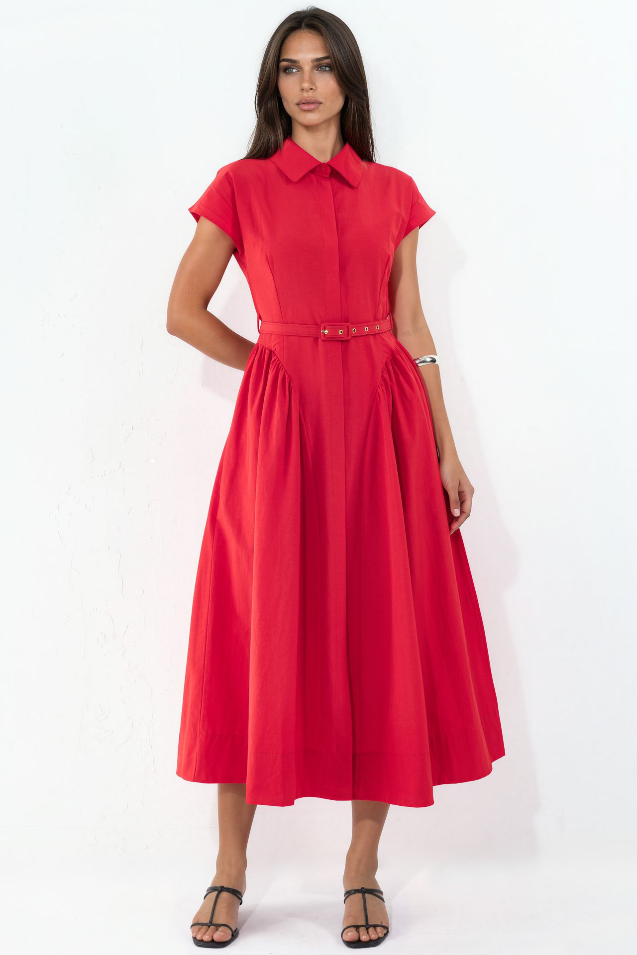 BUSEM Belted Midi Dress with Shirt Collar 5