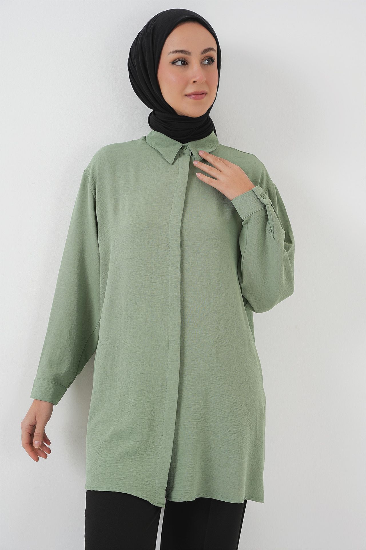 BDART Oversized Long Sleeve Button-Up Blouse with Shirt Collar 1