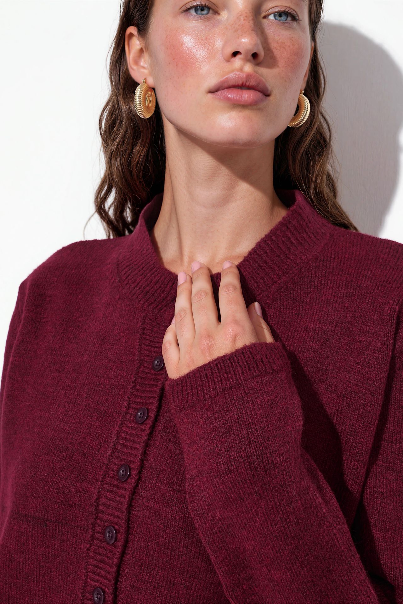 VIORNA Ribbed Crew Neck Button Cardigan 4