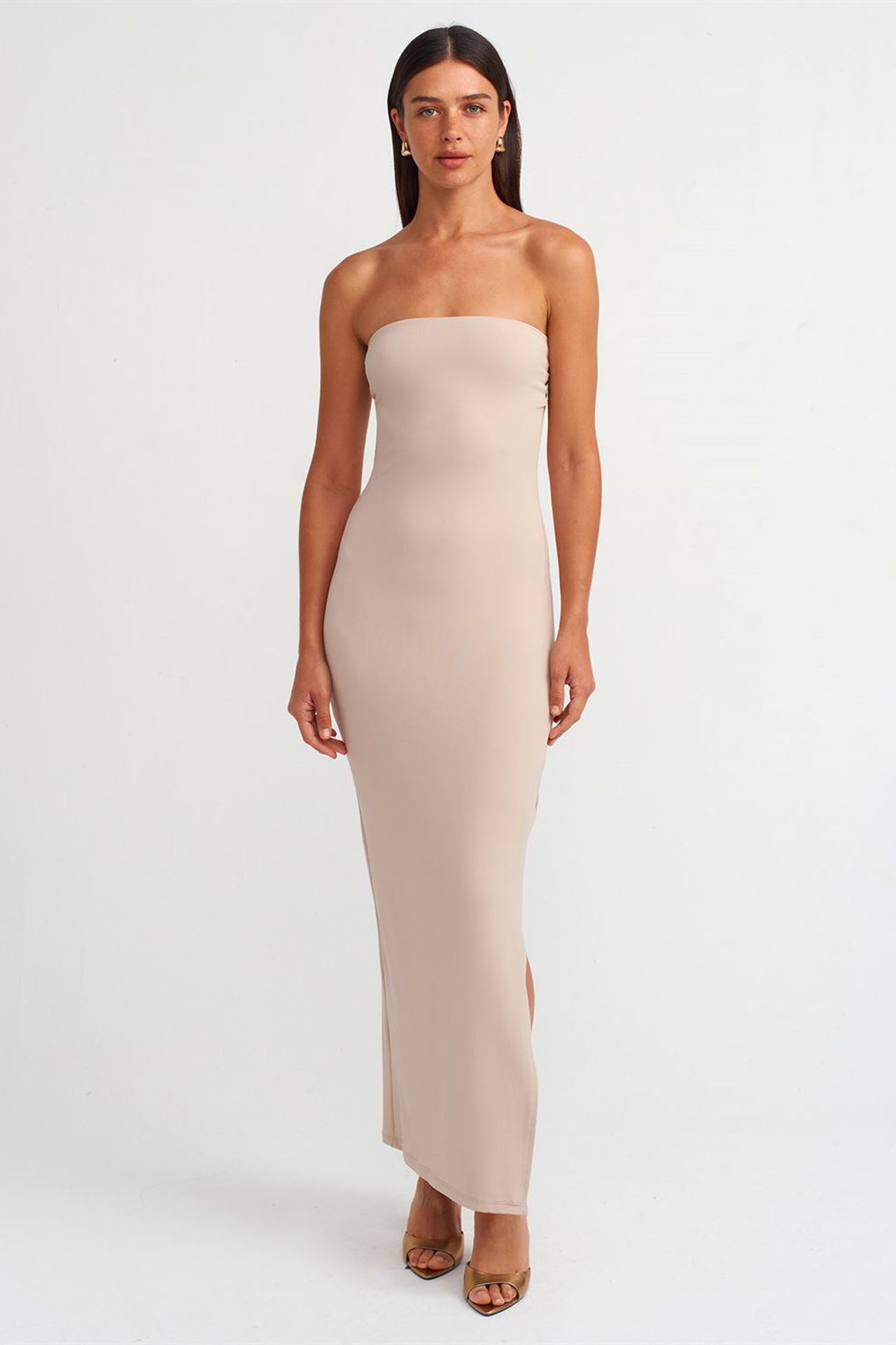 DILVIN Strapless Bodycon Maxi Dress With Slit 3