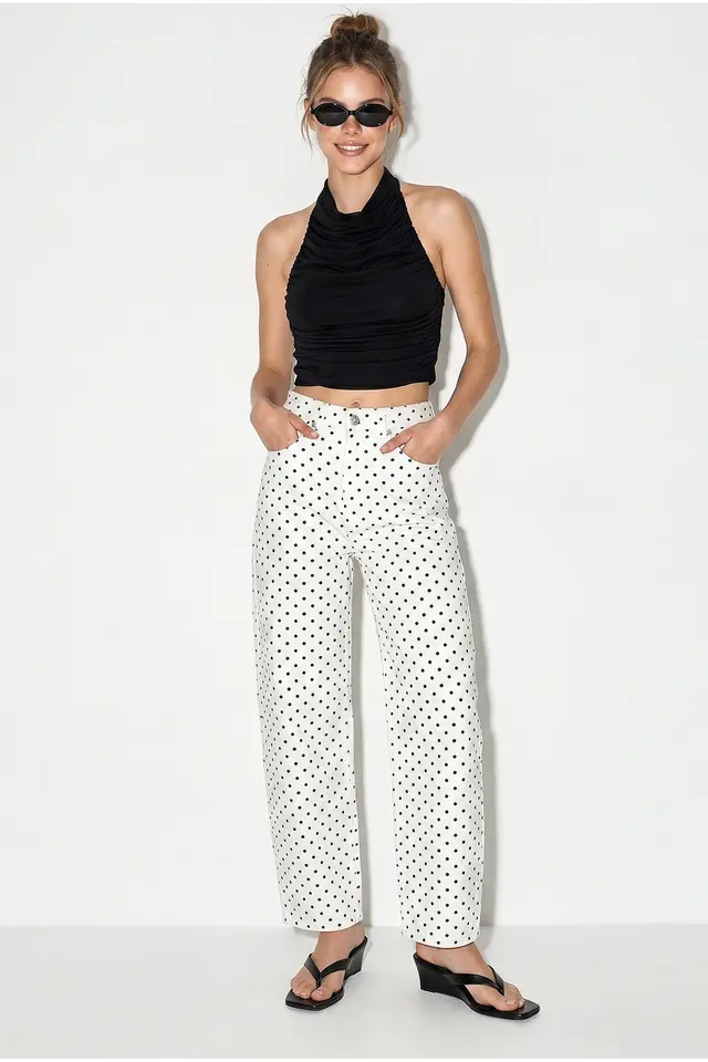 LUCCI High-Waist Straight Leg Polka Dot Jeans