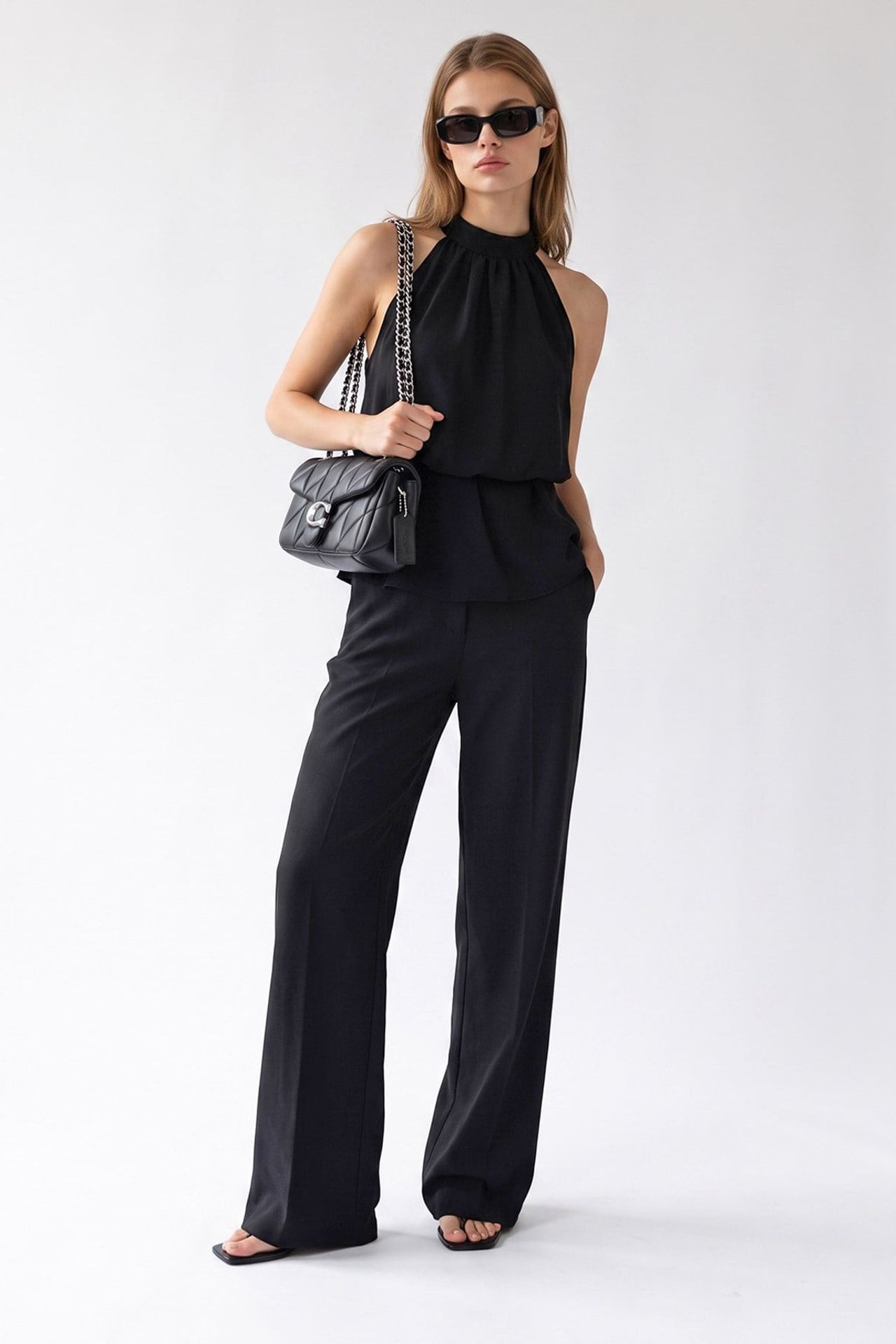 MIXRAY Halter Blouse And Wide-leg Pants Set 4