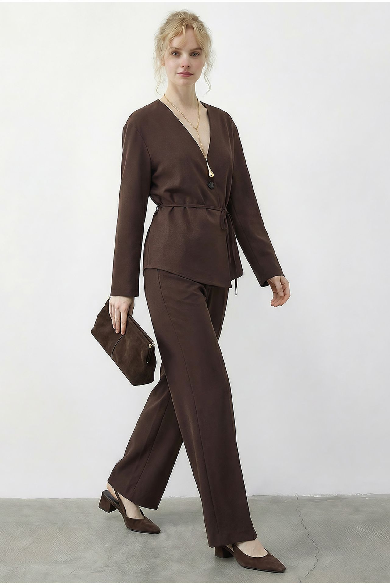LUCCI Belt Detailed Blouse and Jogger Pants Two Pieces Set 2
