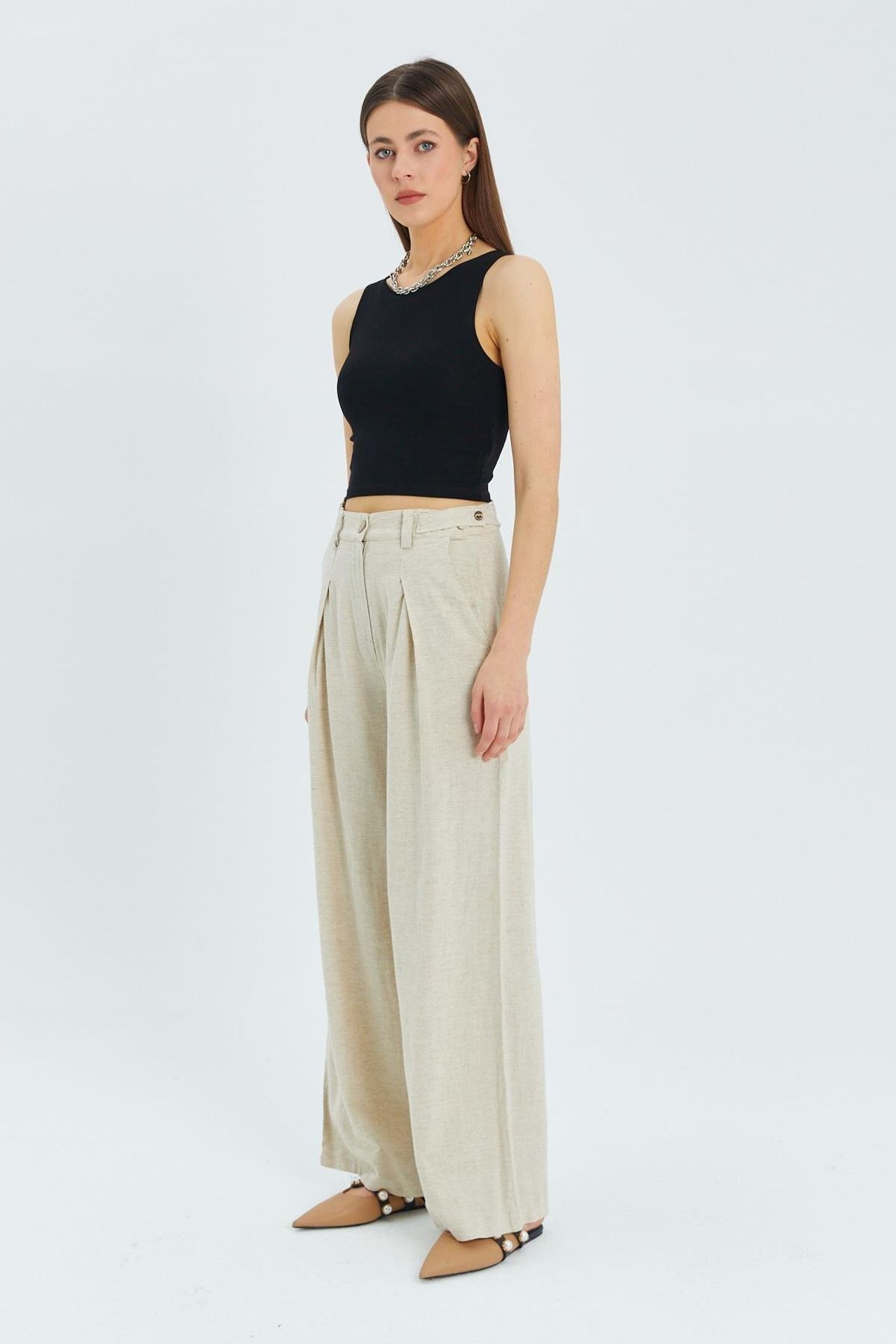 Mixray High Waist Pleated Palazzo Pants 3