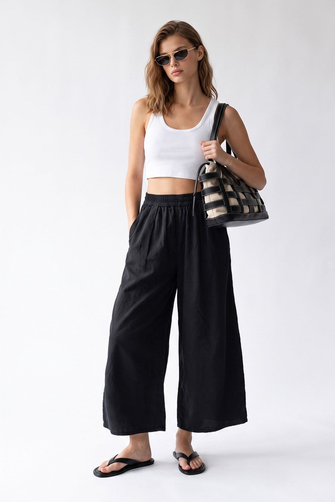 MIXRAY Wide-Leg Tencel Ankle-Length Trousers 3