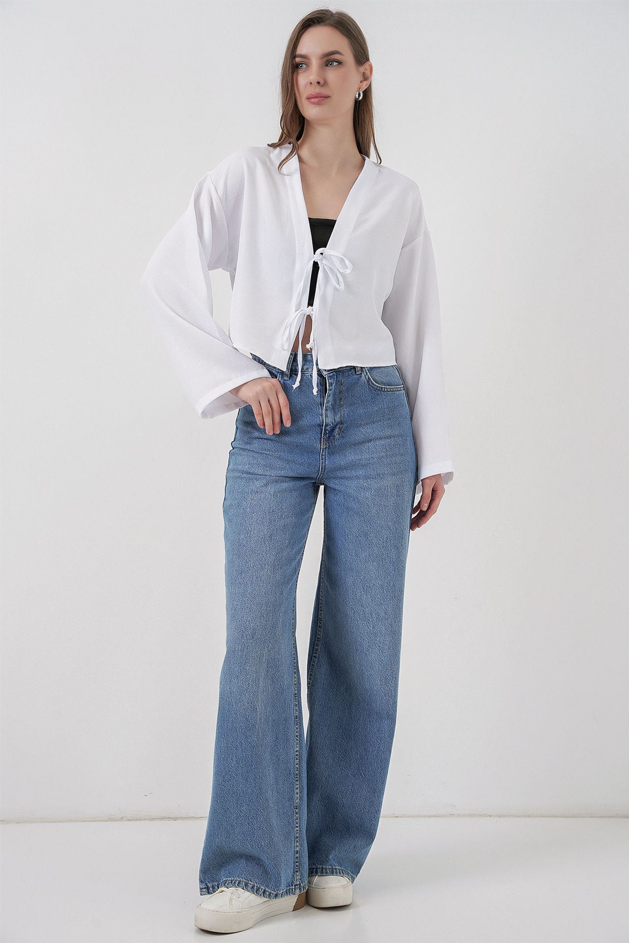 BDART Viscose Blend V-Neck Long Sleeve Kimono with Binding Detail 3