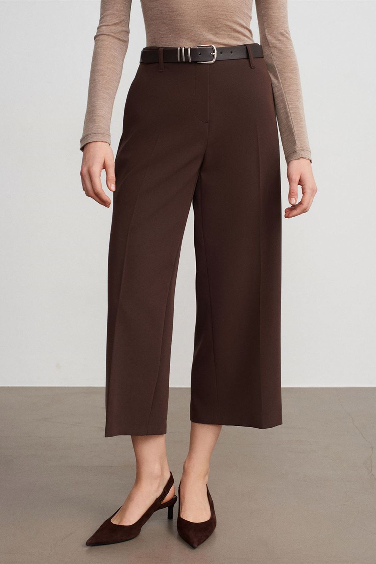 DILVIN Yüksek Bel Kemerli Krep Culotte Pantolon 3