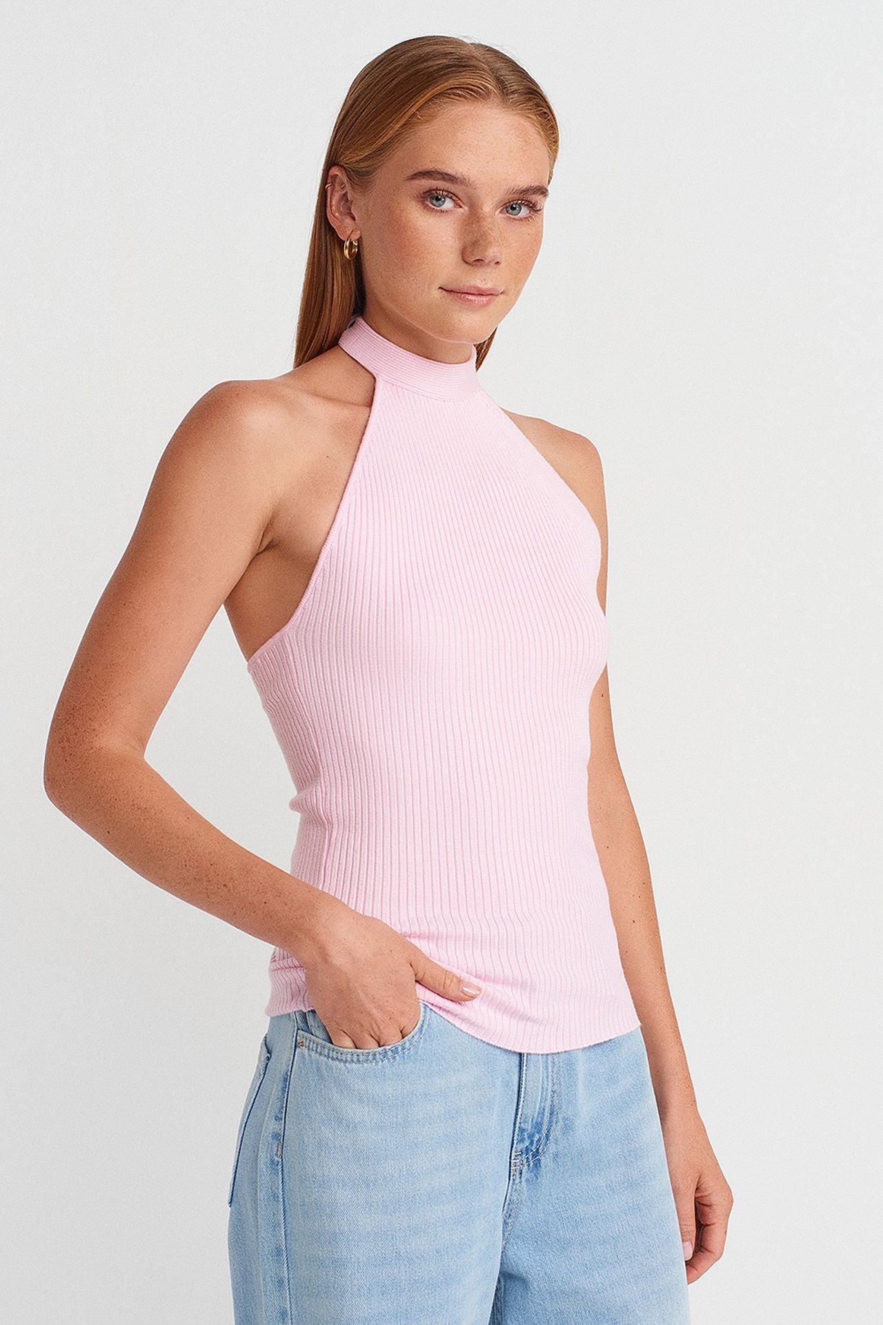 DILVIN Fitilli Halter Yaka Slim Bluz 1