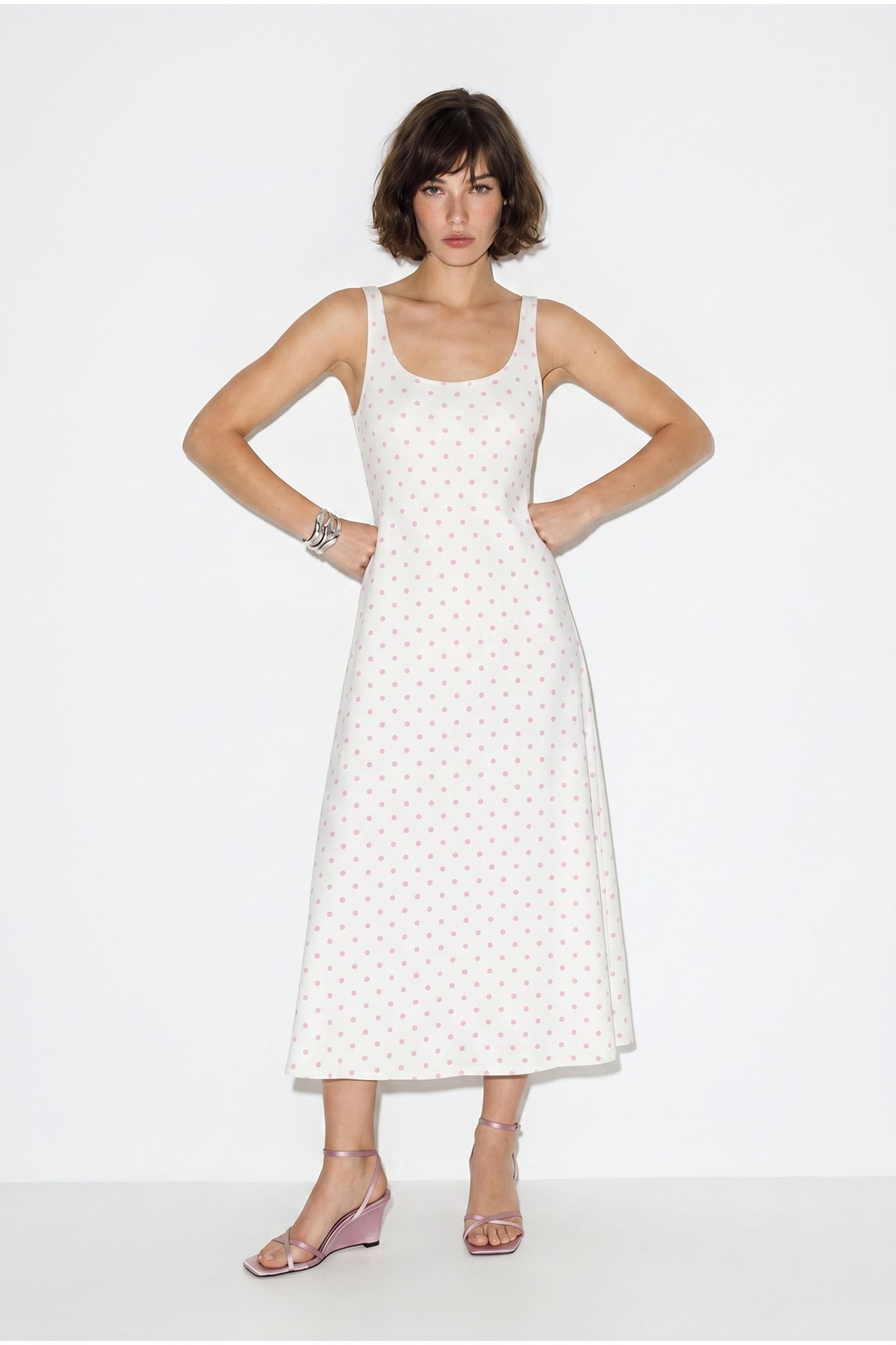 LUCCI Polka Dot Sleeveless Midi Dress With Tie Detail 3
