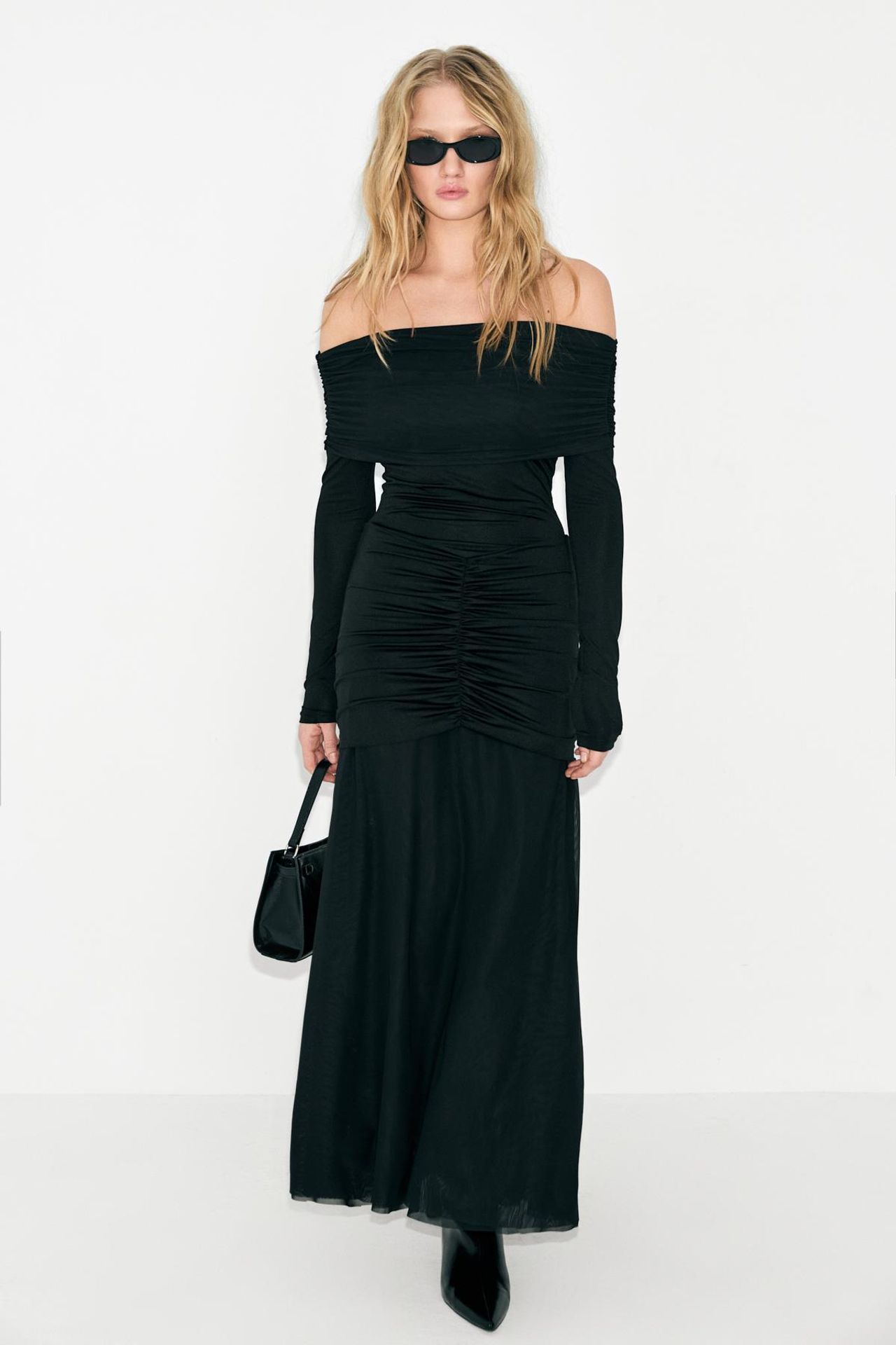 GRIMELANGE Boat Neck Shirred Bodycon Maxi Dress 1