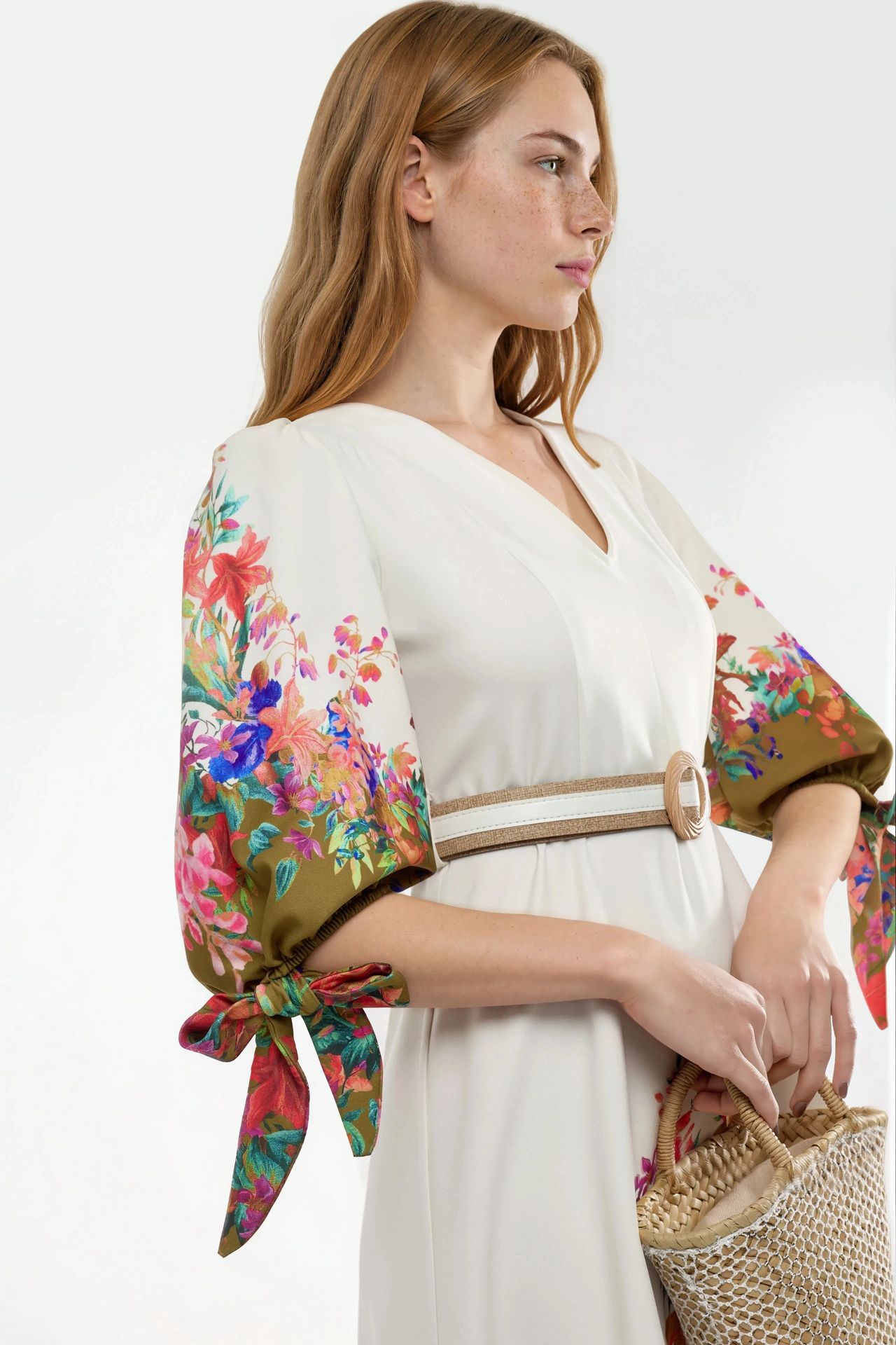 MSN Floral Belted Midi A-Line Dress 1