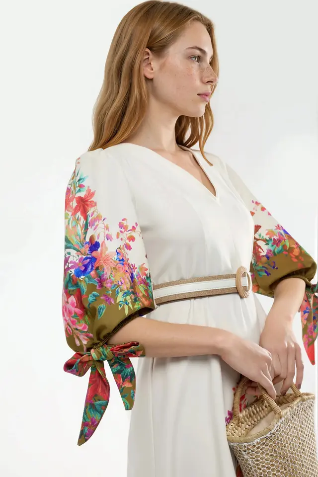 MSN Floral Belted Midi A-Line Dress