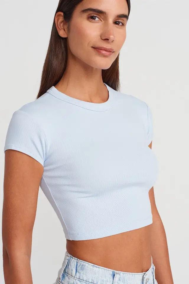 DILVIN Women's Slim Fit Crop Crew Neck T-Shirt