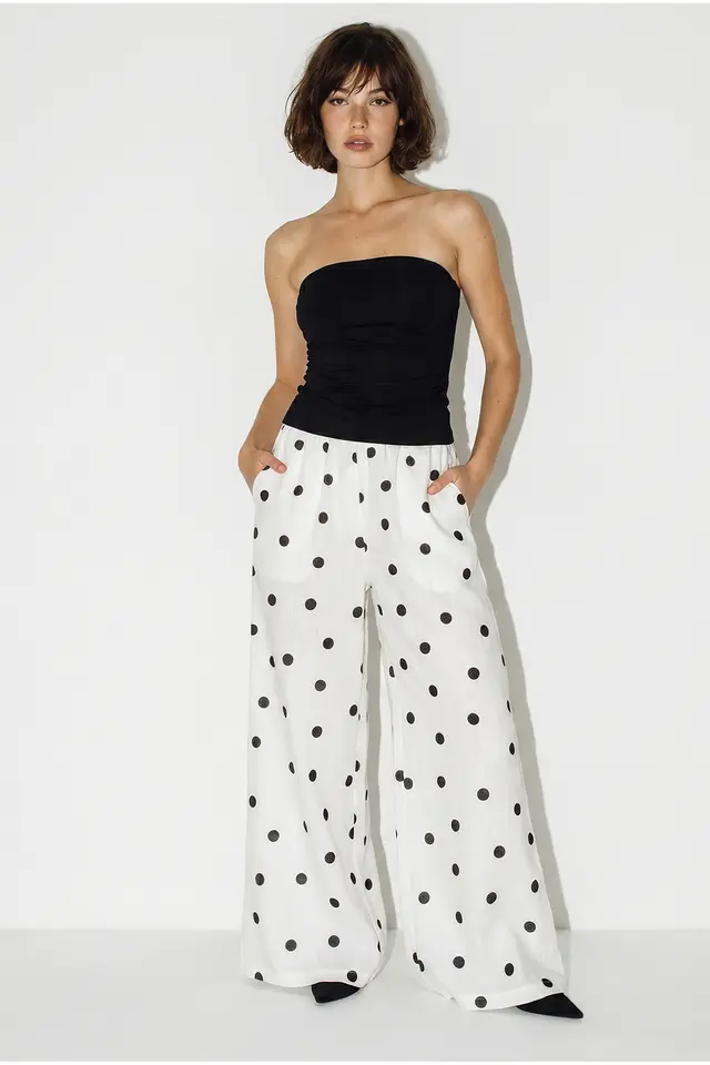 LUCCI Polka Dot Wide-Leg Tie-Waist Trousers