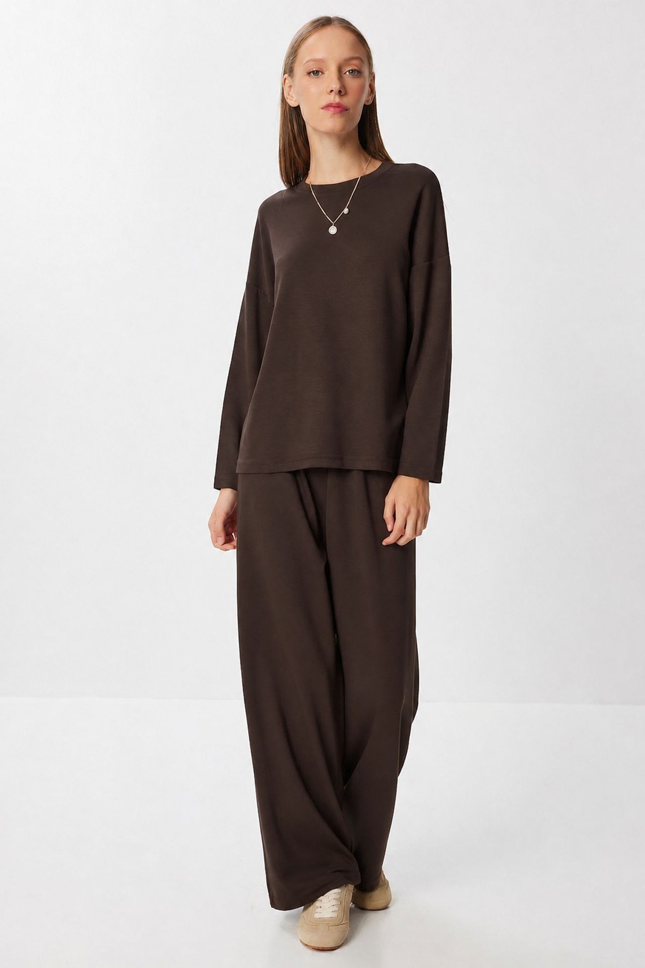ISTANBUL Wide Leg Two-Piece Set with Crew Neck Blouse 2